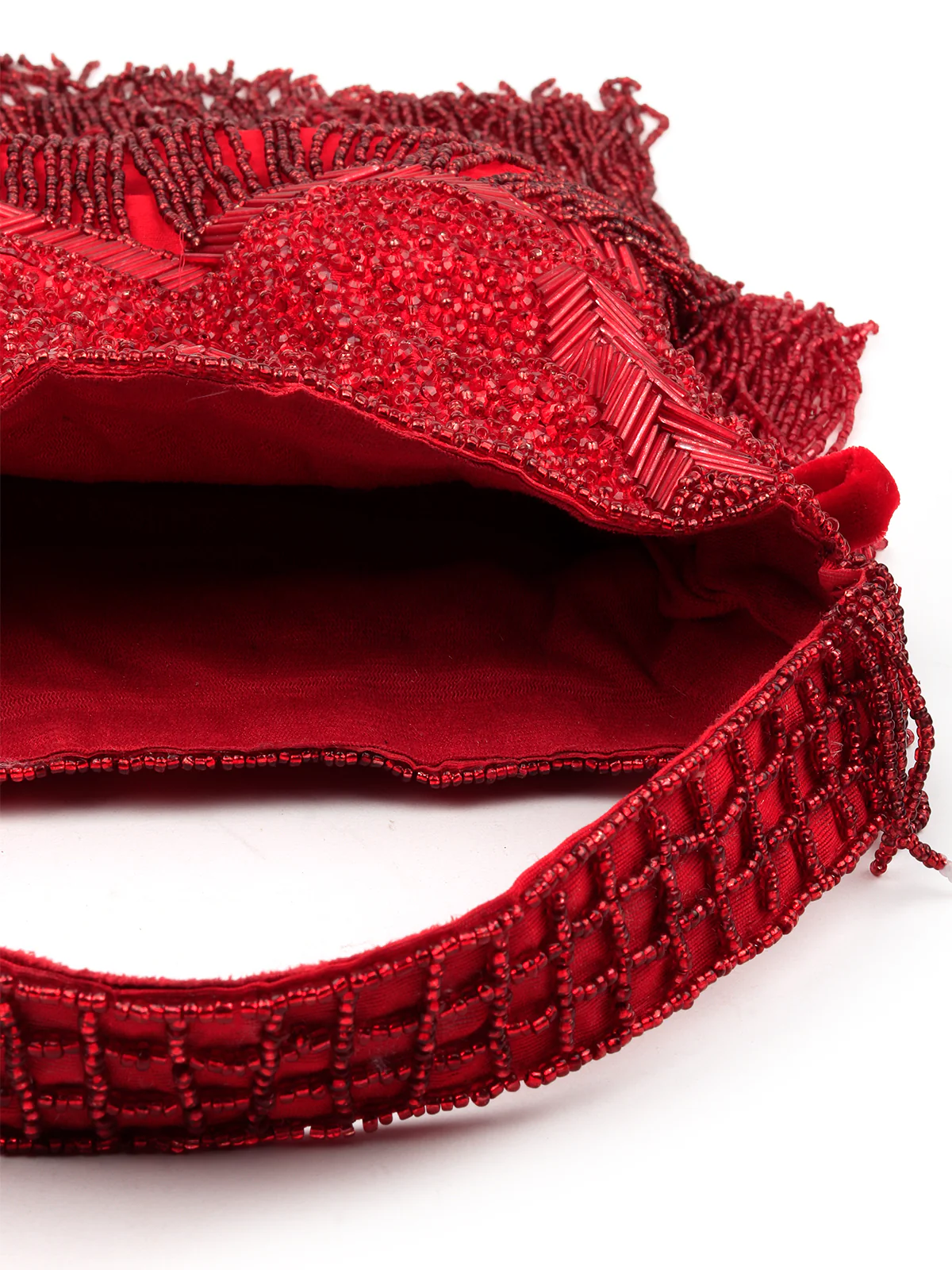 Odette Women Red Beaded Potli Bag With Tassels - Image 6