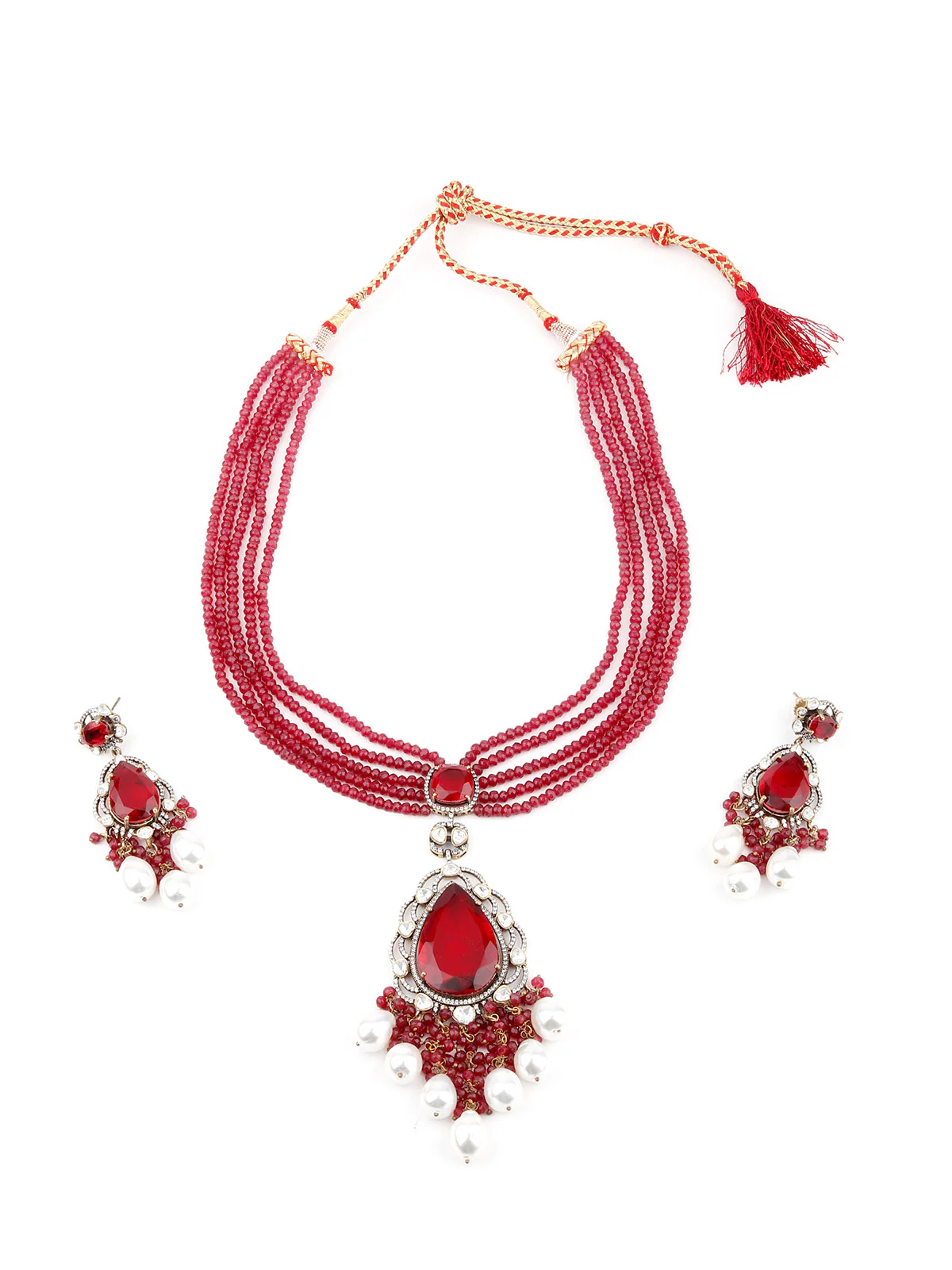 Odette Women Red Beads Choker Set - Image 3