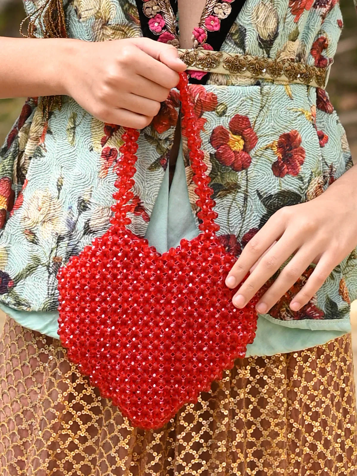 Odette Women Red Beads Woven Clutch - Image 2