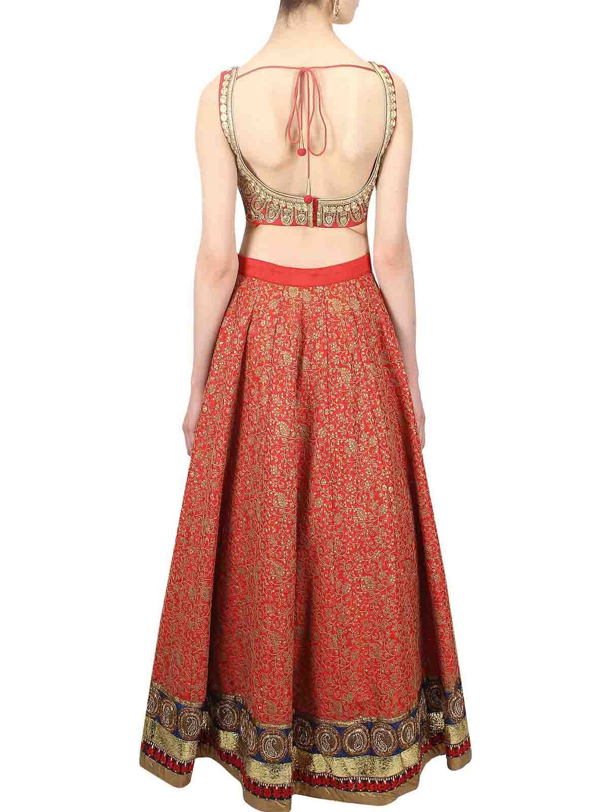Odette Women Red Embroidered Art Silk Semi Stitched Lehenga With Unstitched Blouse - Image 3