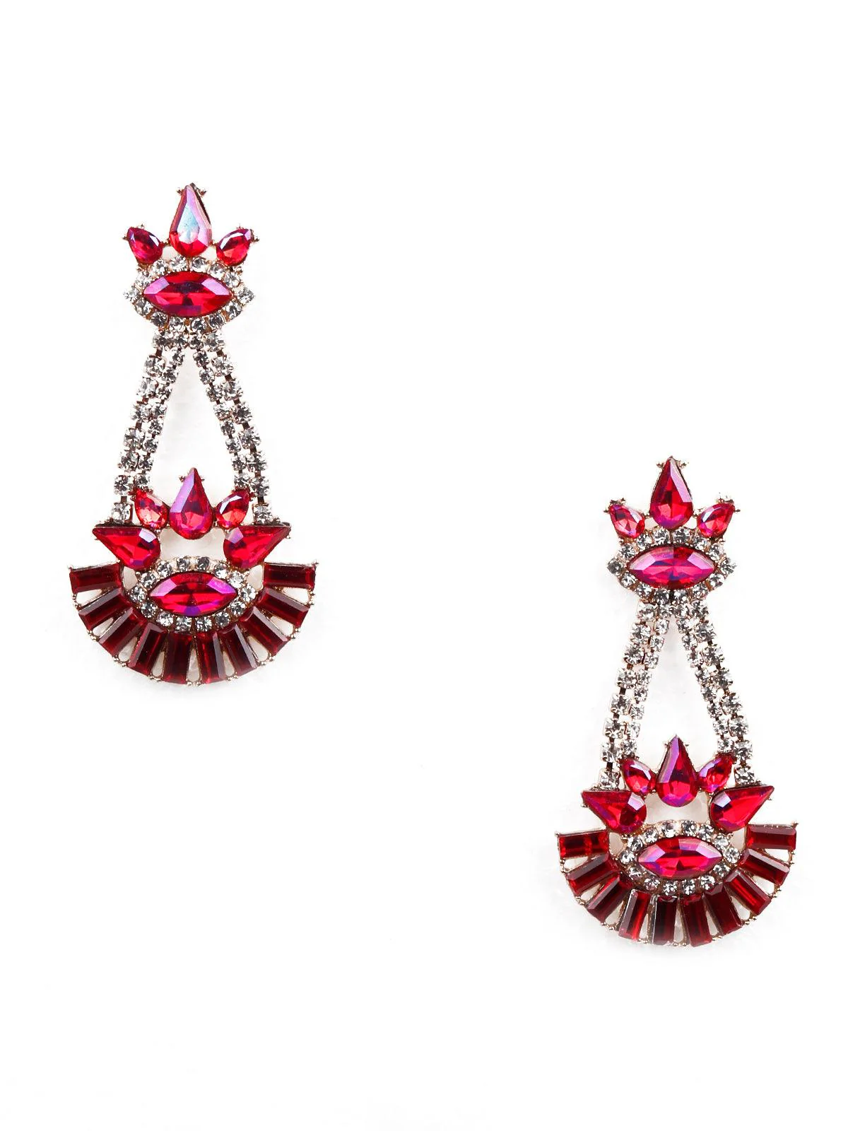 Odette Women Red Embellished Drop Chandelier Earrings - Image 3