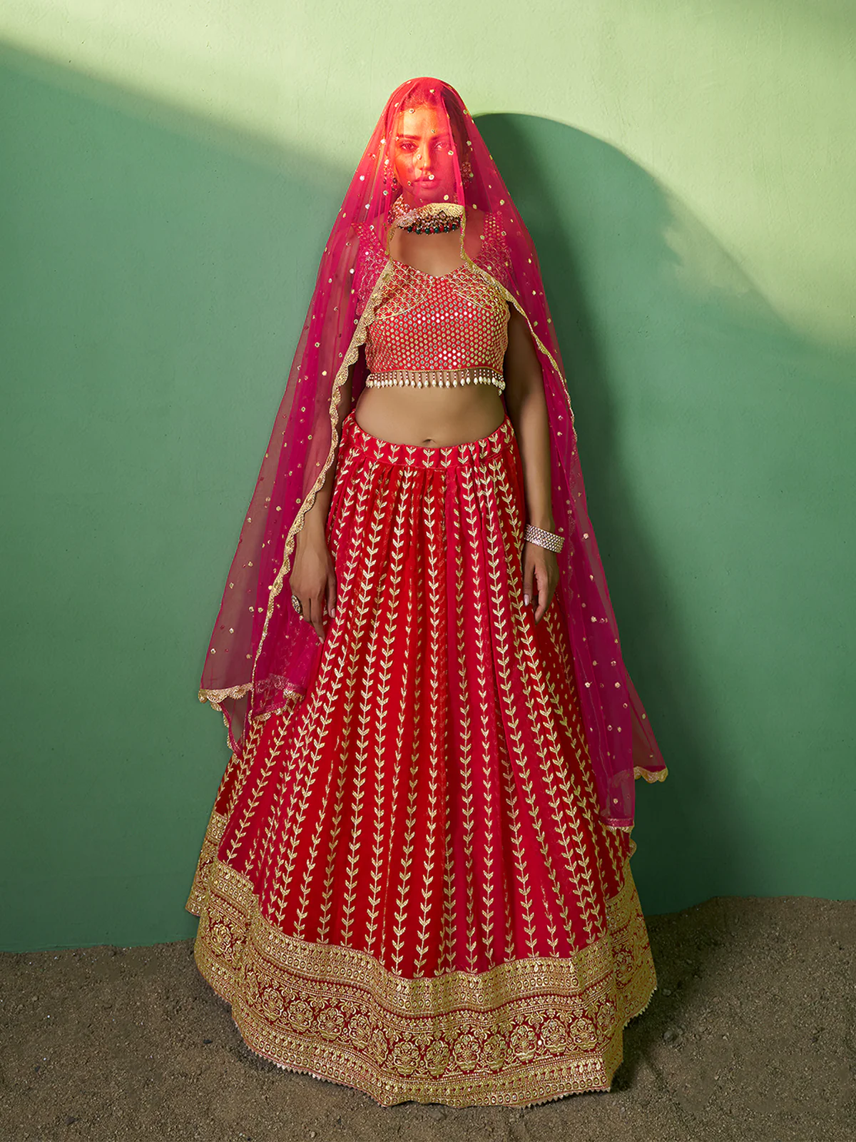 Odette Women Red Embroidered Semi Stitched Lehenga With Unstitched Blouse - Image 2