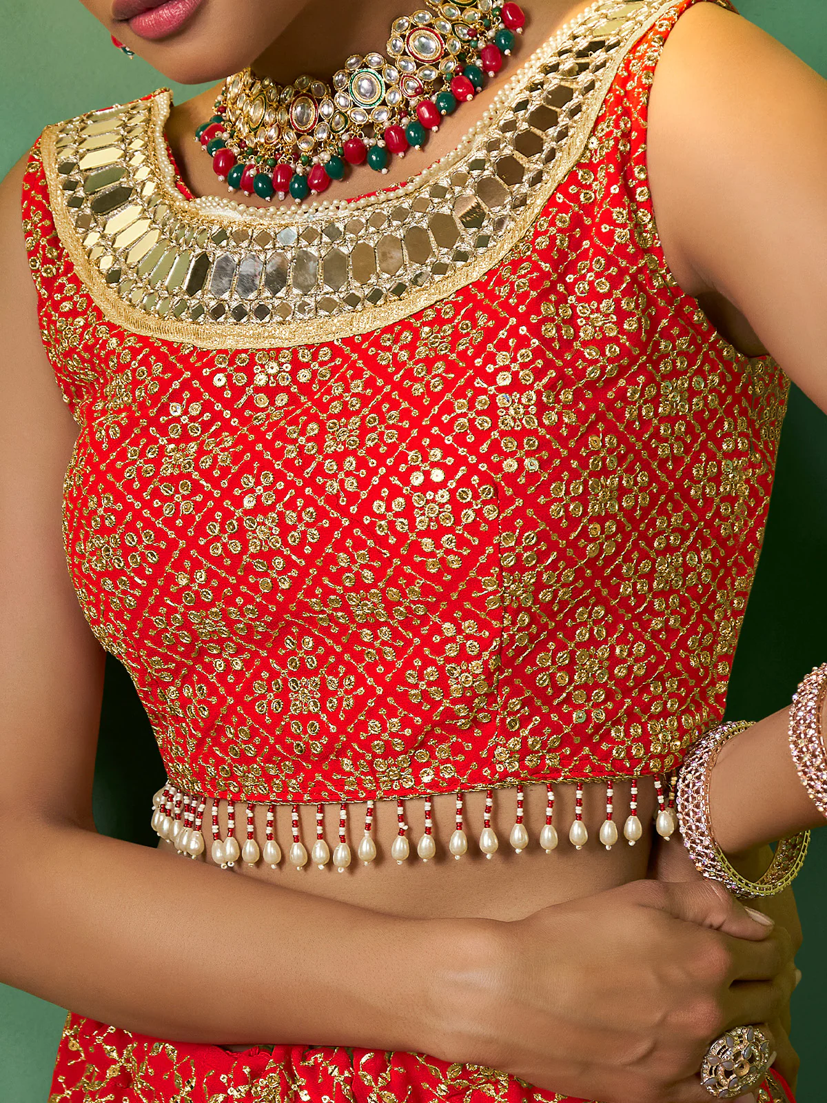 Odette Women Embroidered Semi Stitched Lehenga With Unstitched Blouse - Image 5