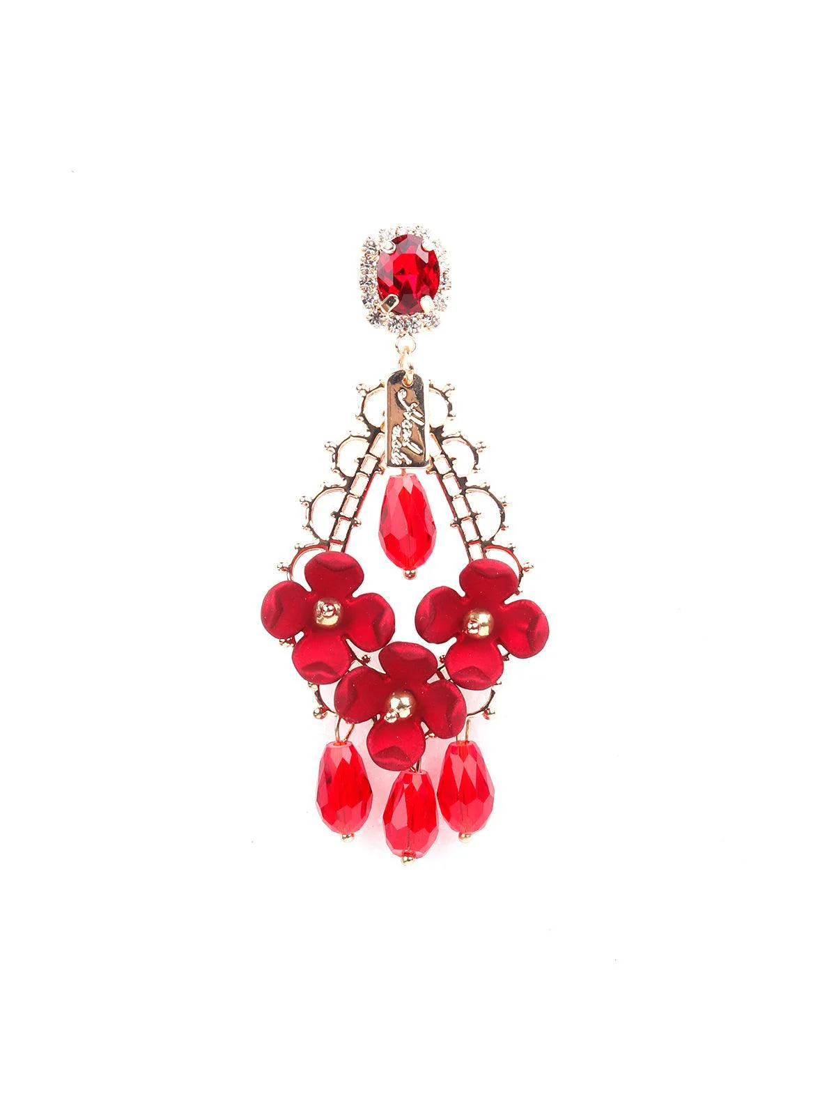 Odette Women Red Floral Chandelier Drop Earrings - Image 4