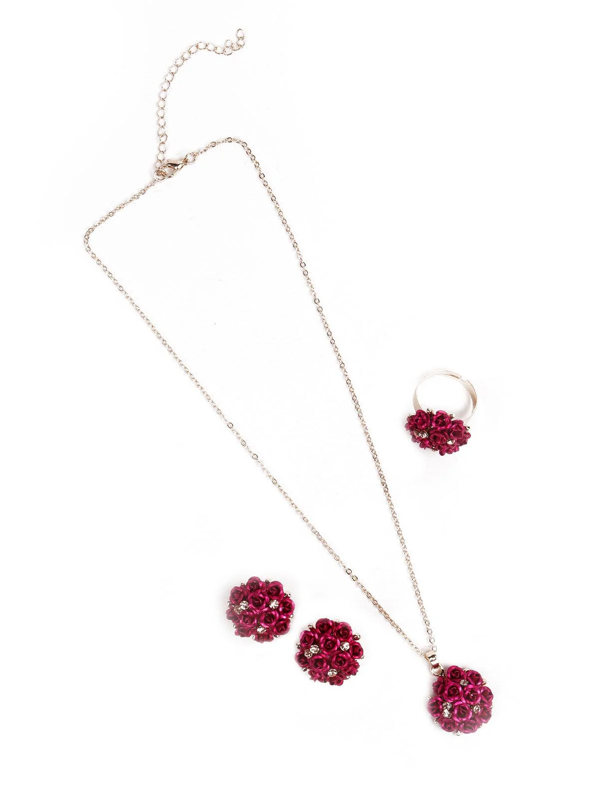 Odette Women Red Floral Metal Necklace Set - Image 4
