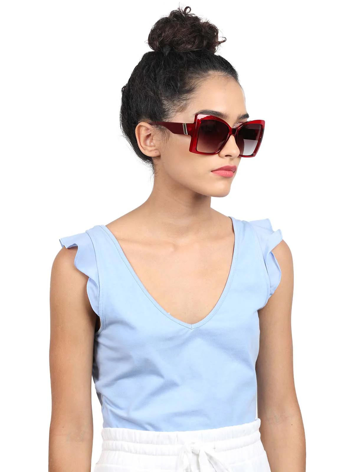 Odette Women Red Frame Flared Stunning Sunglasses - Image 2