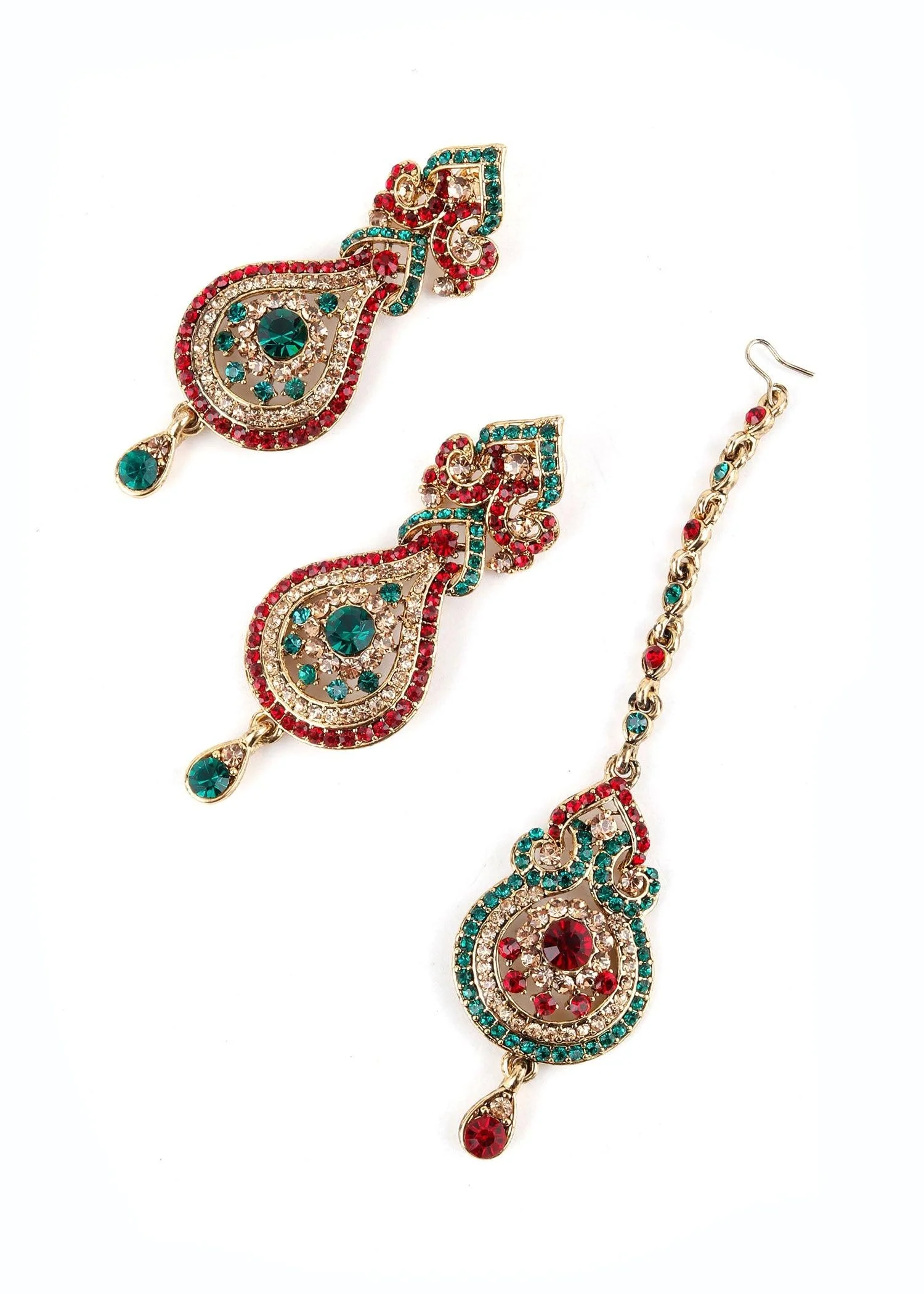 Odette Women Red, Gold And Green Crystal Necklace Set - Image 2