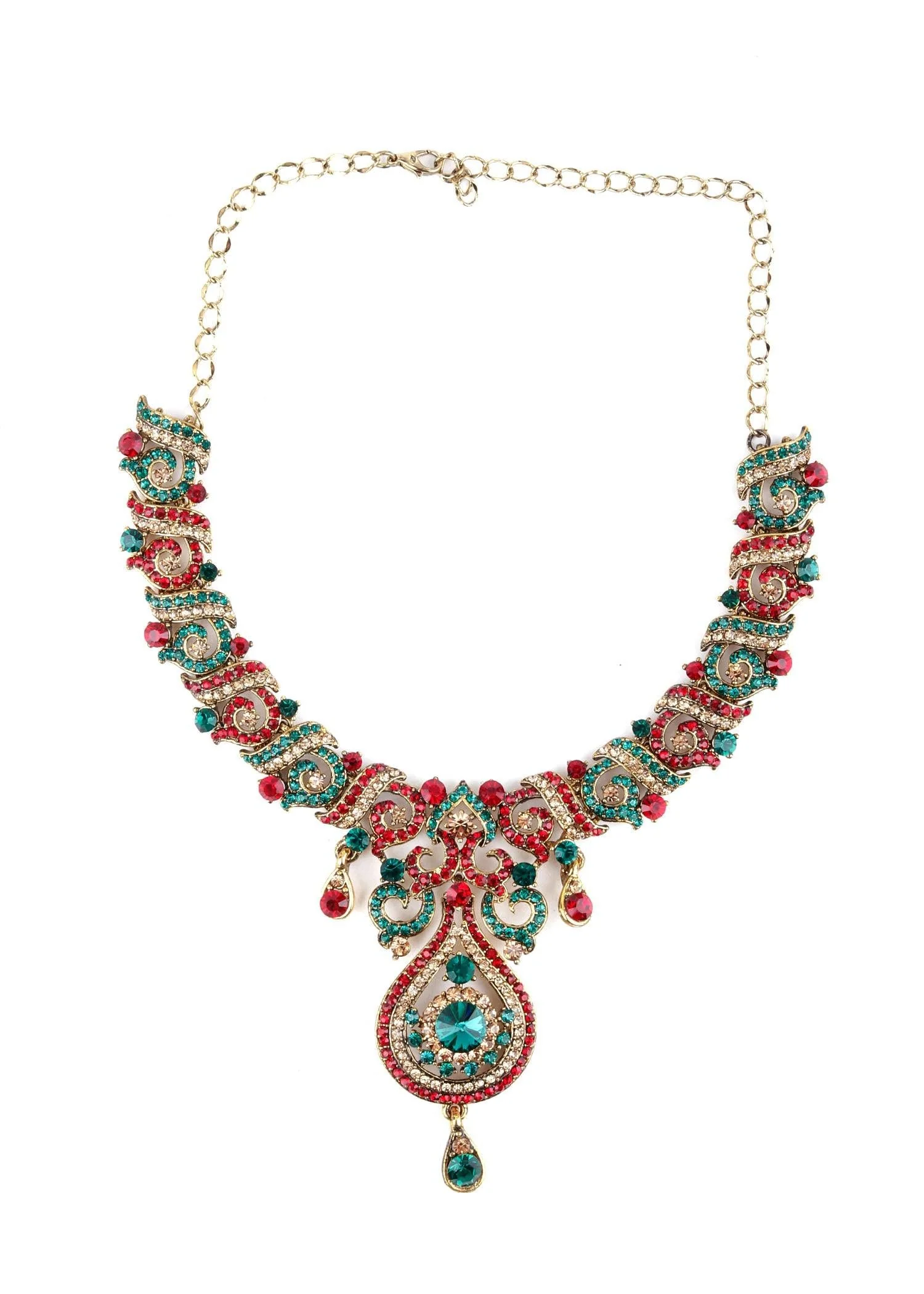 Odette Women Red, Gold And Green Crystal Necklace Set - Image 4