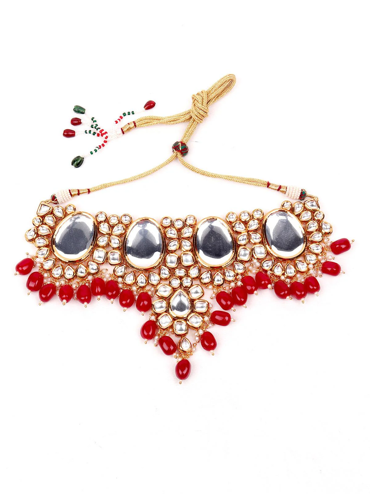Odette Women Red Onyx And Kundan Choker With Earrings - Image 4