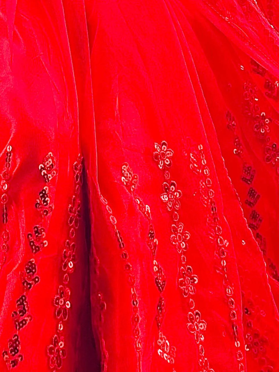 Odette Women Red Net Sequins Saree With Unstitched Blouse - Image 5