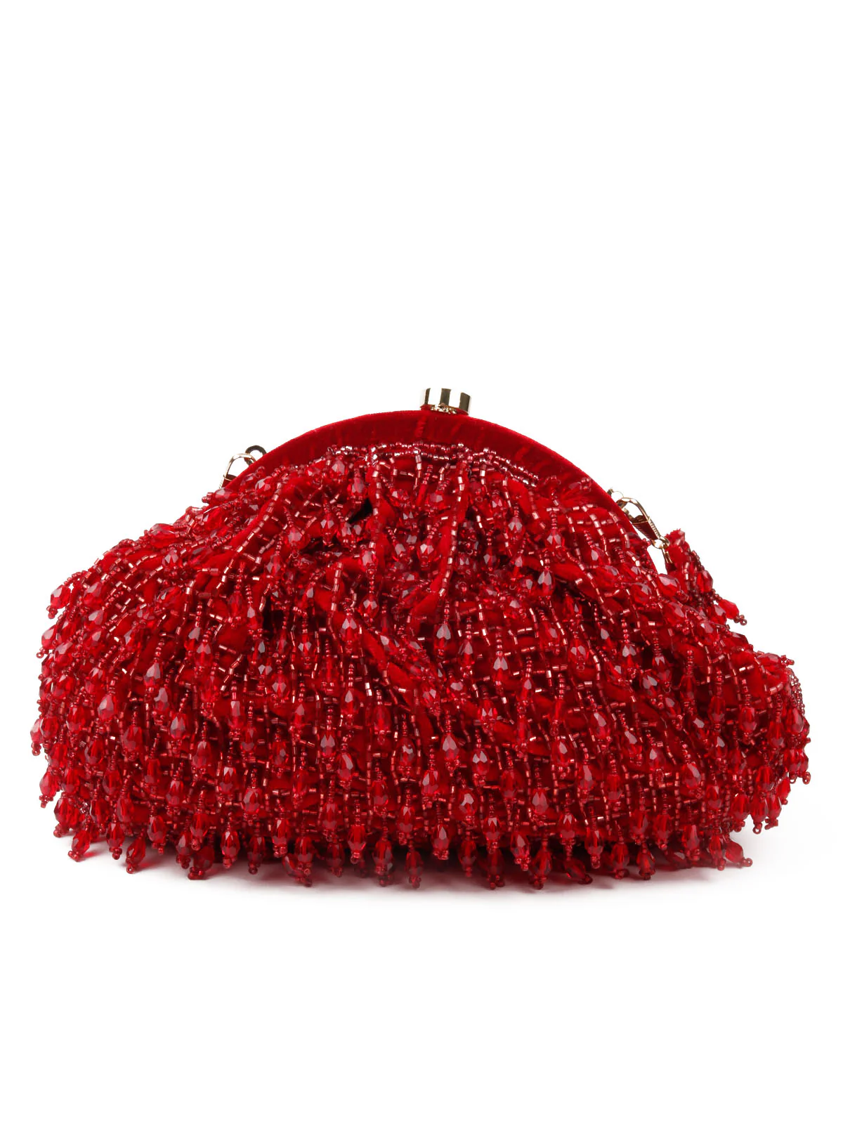 Odette Women Red Pearl Studded Bridal Clutch Bag - Image 5