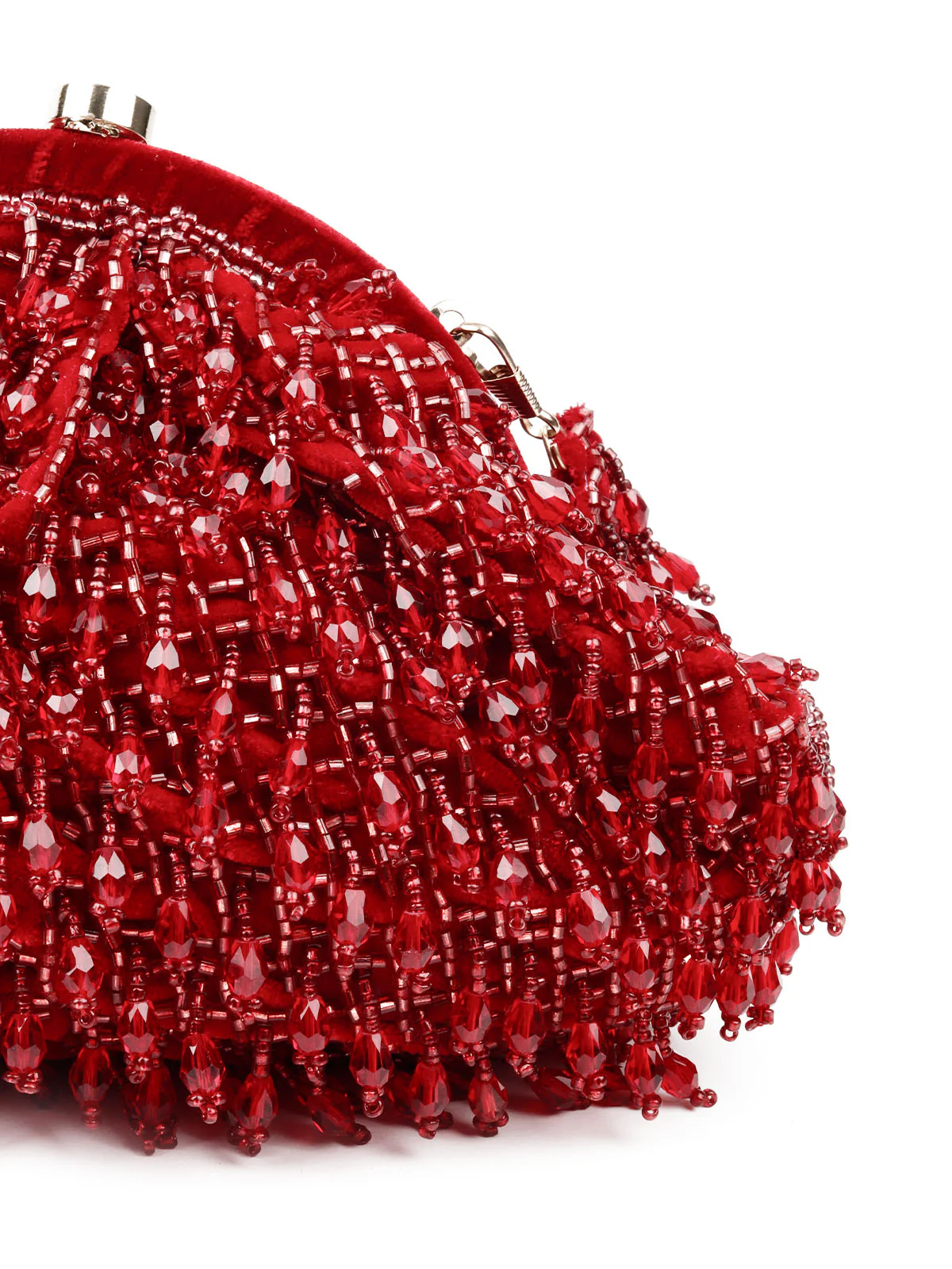 Odette Women Red Pearl Studded Bridal Clutch Bag - Image 6