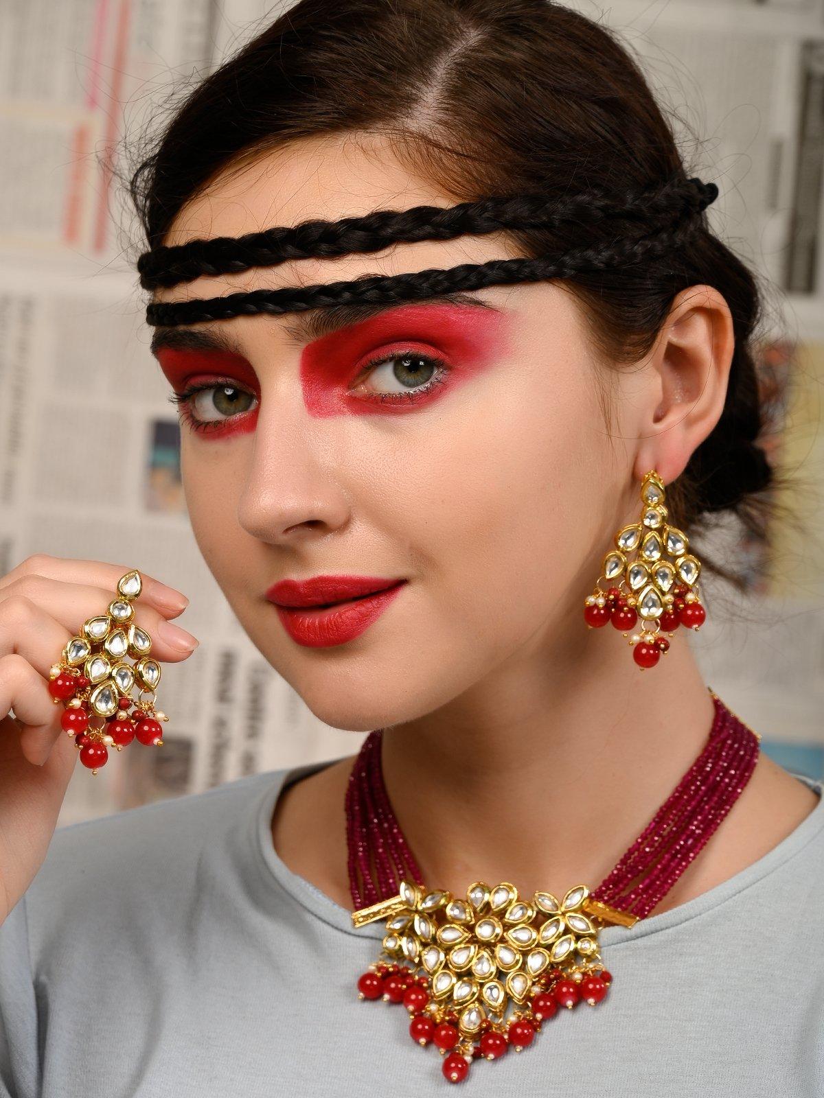 Odette Women Red Metal Necklace Set - Image 2
