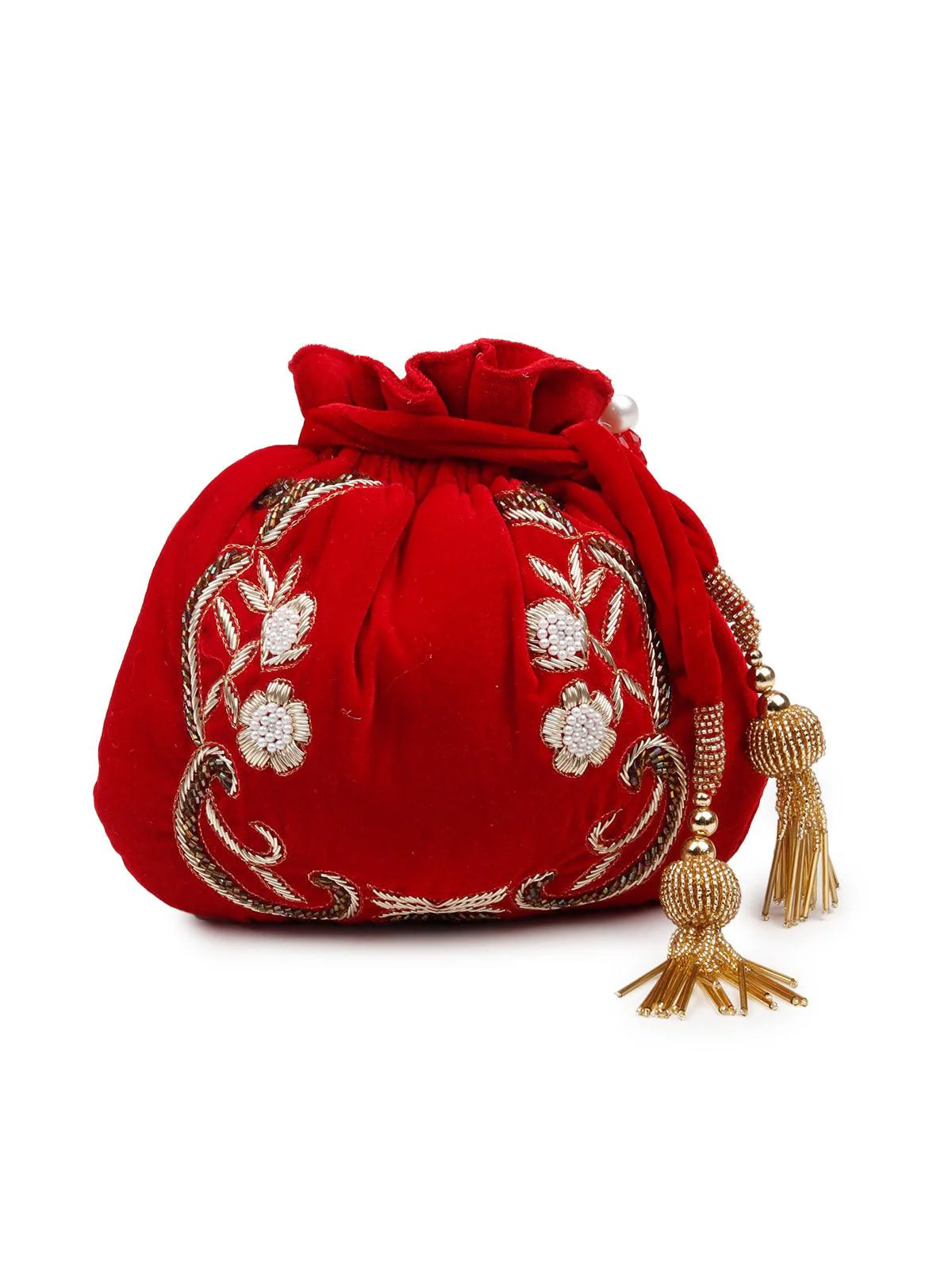 Odette Women Red Metal Potli Bag - Image 4