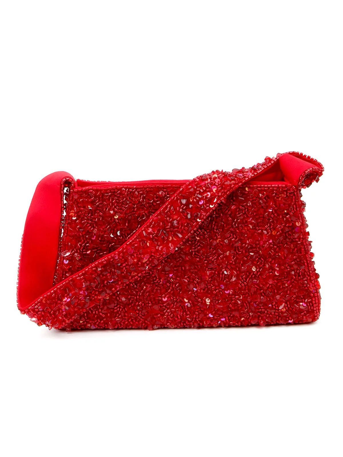 Odette Women Red Sequin-Uncut Stone Hand-Held Bag - Image 3
