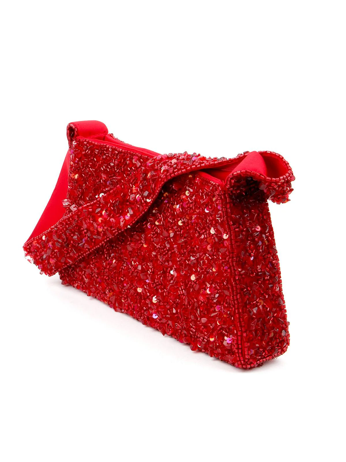Odette Women Red Sequin-Uncut Stone Hand-Held Bag - Image 4
