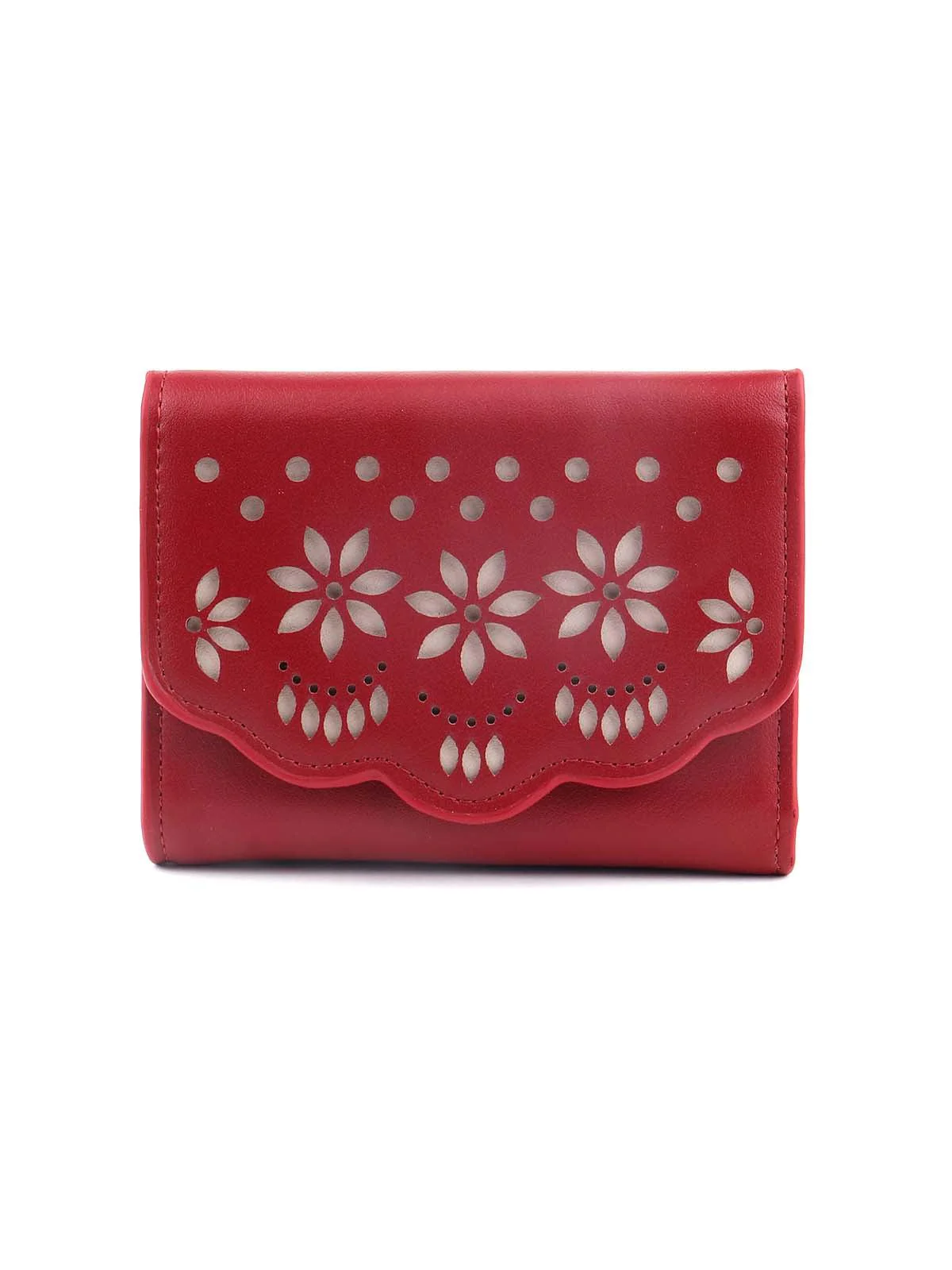 Odette Women Red Stunning Floral Textured Wallet - Image 3