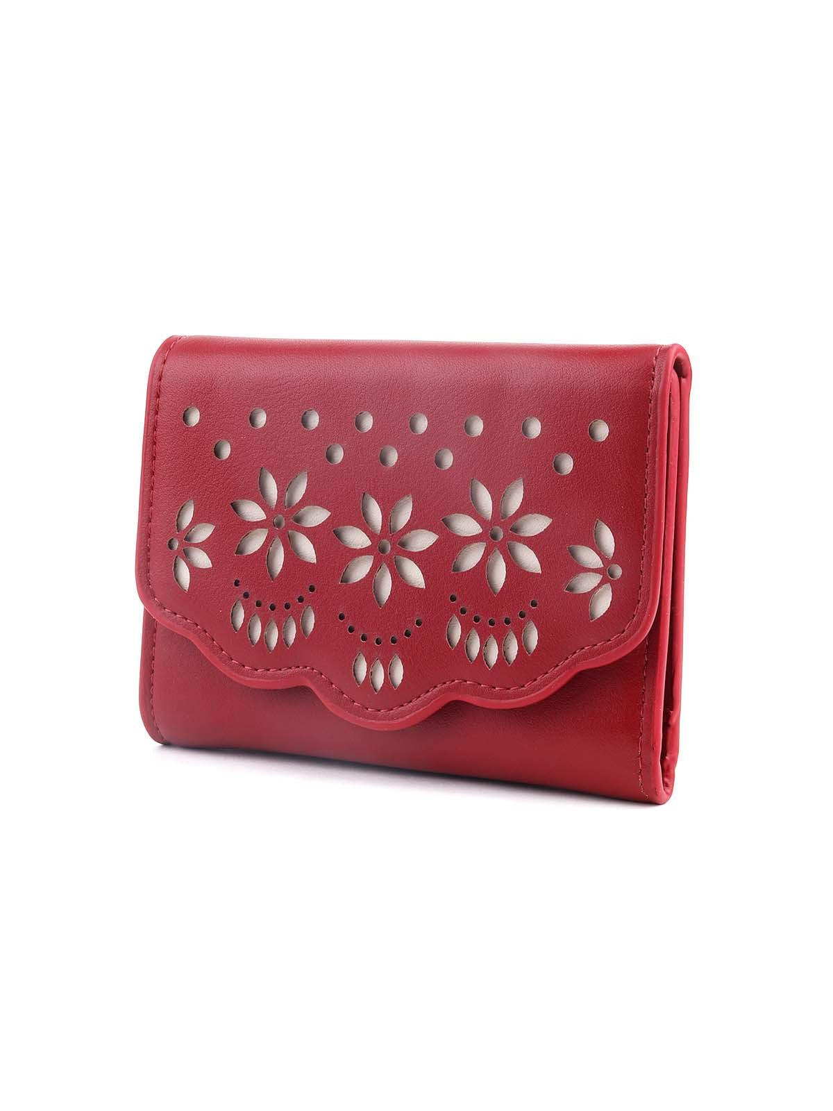 Odette Women Red Stunning Floral Textured Wallet - Image 4