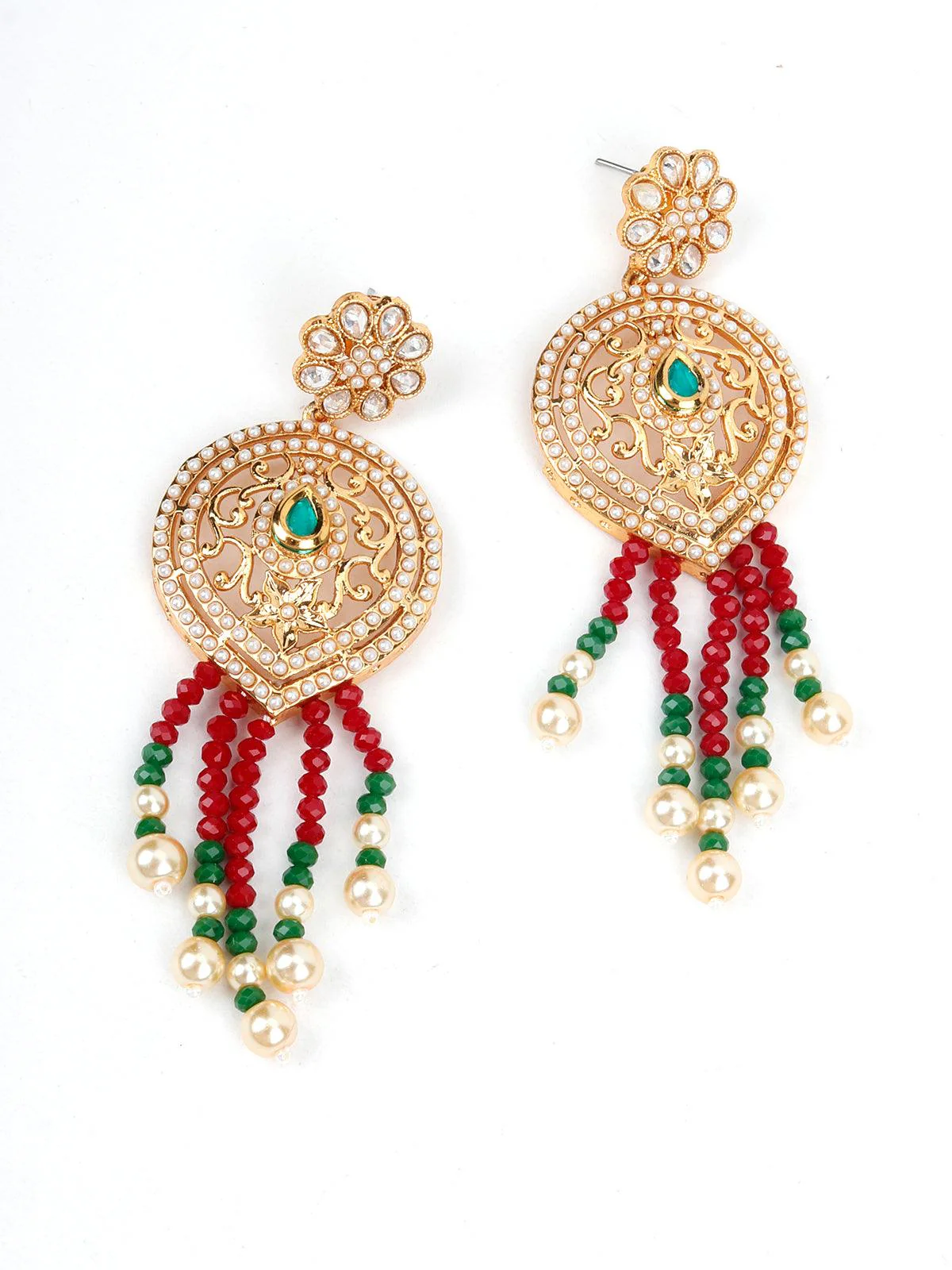 Odette Women Red, White And Green Multi-Layered Traditional Chain - Image 6