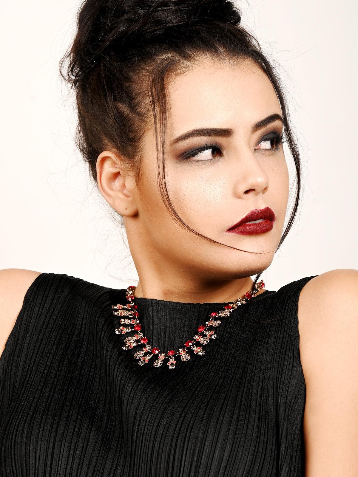 Odette Women Red & White Embellished Necklace Set - Image 2