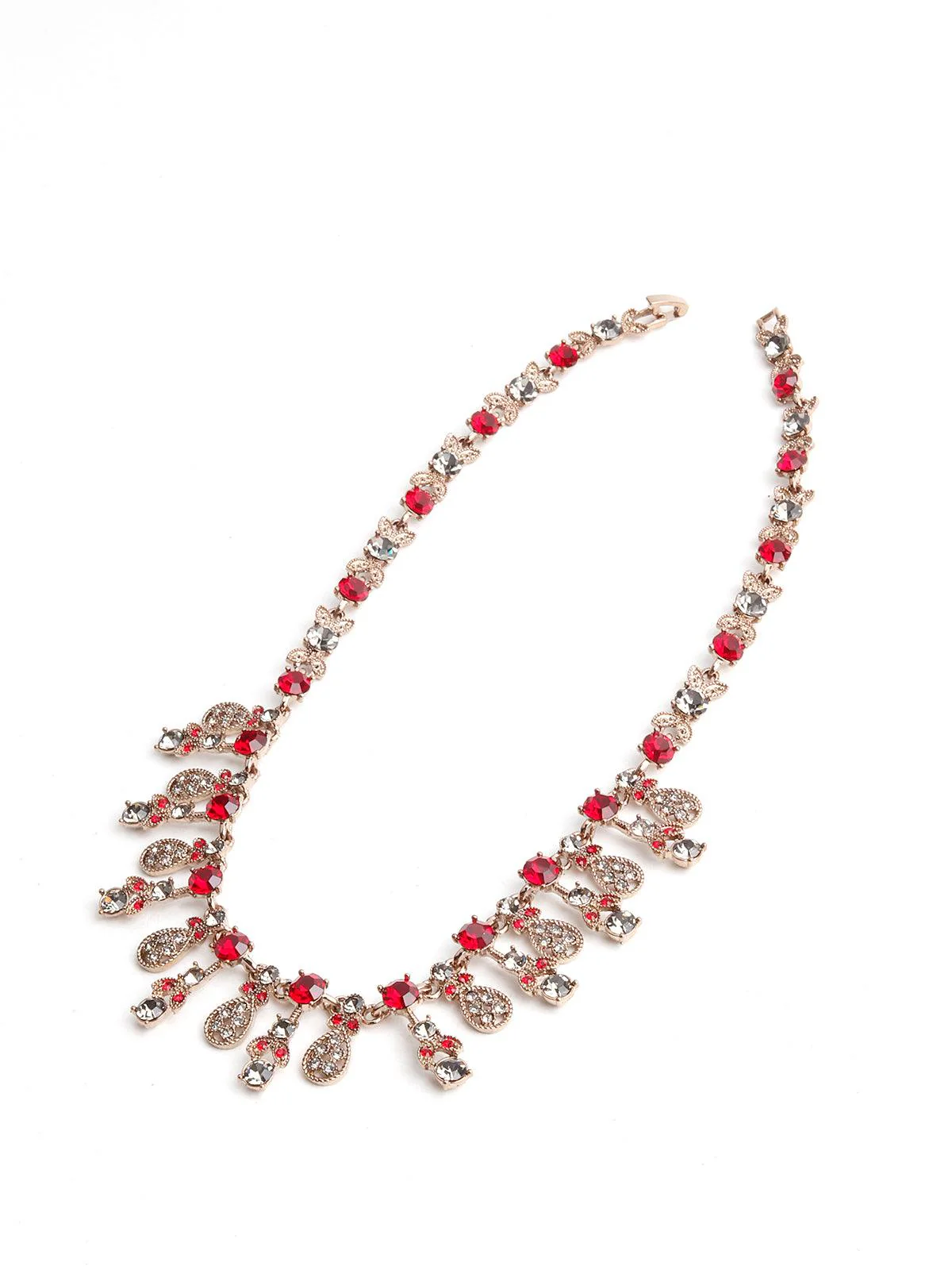 Odette Women Red & White Embellished Necklace Set - Image 4