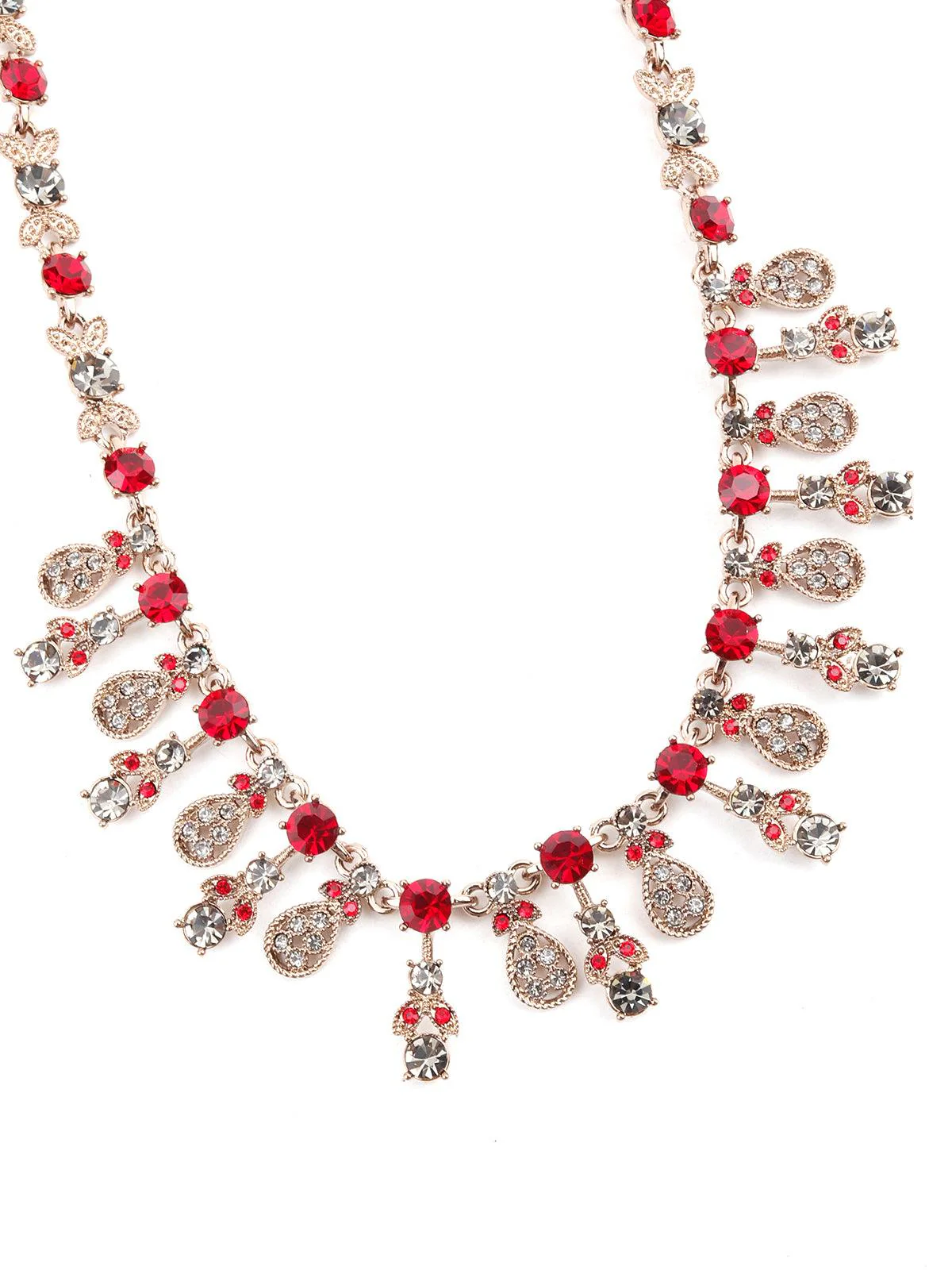 Odette Women Red & White Embellished Necklace Set - Image 5