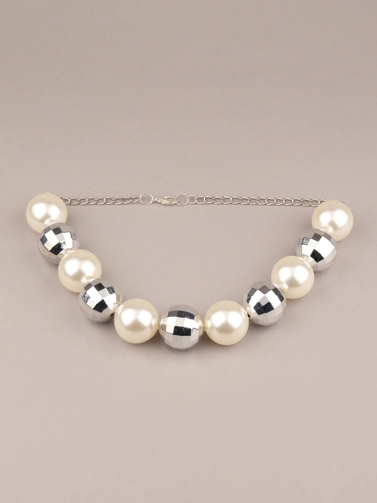 Odette Women Retro Style Huge White And Silver Pearl Necklace - Image 3