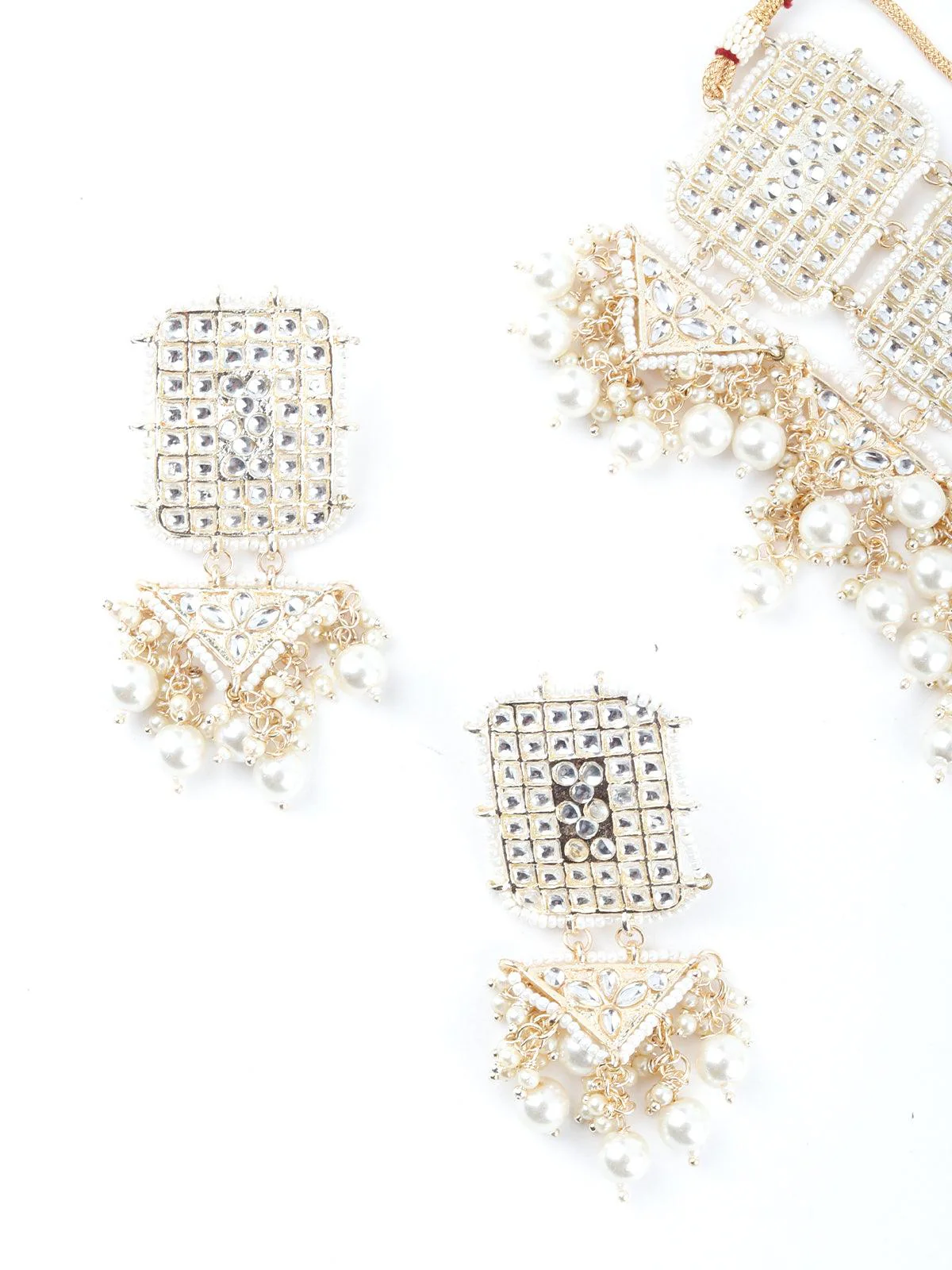 Odette Women Roop White Kundan Style Choker Necklace Set - Image 5