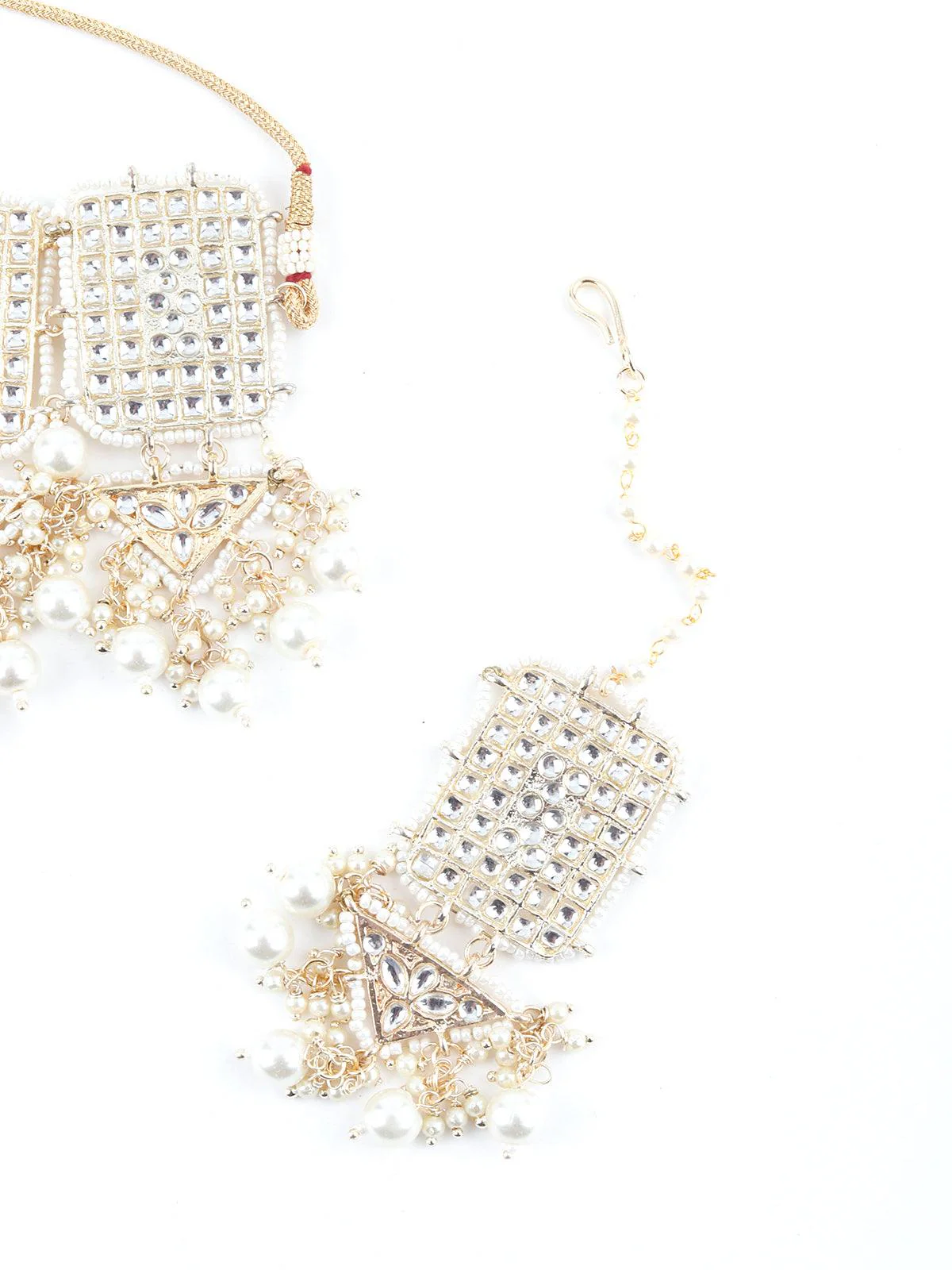 Odette Women Roop White Kundan Style Choker Necklace Set - Image 6