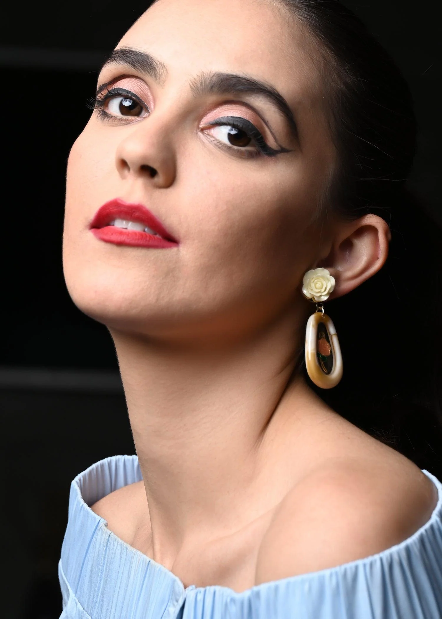 Odette Women Rose Designed Oval Shaped Earring - Image 2