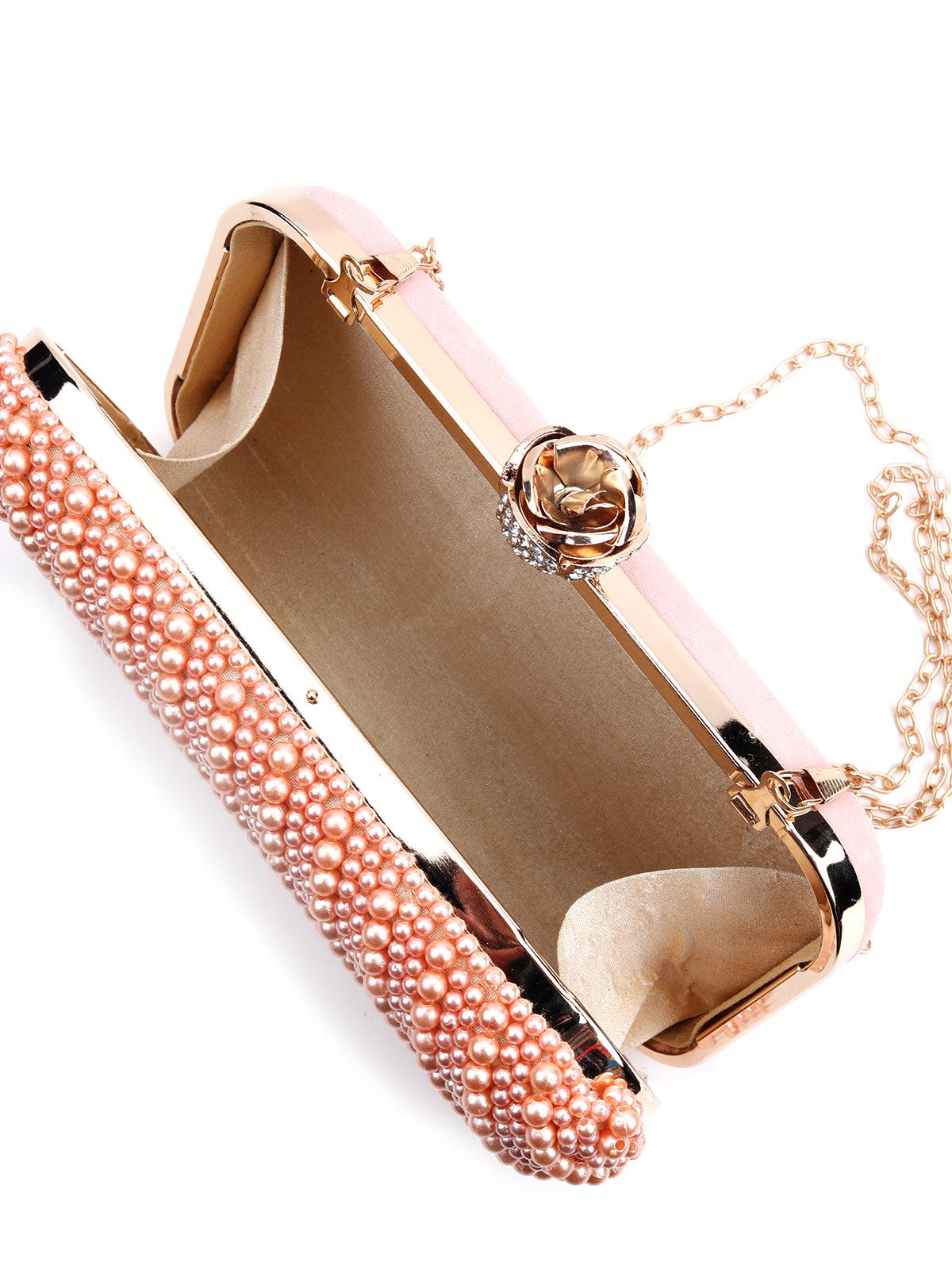 Odette Women Rose Gold Pearl Clutch Bag - Image 3