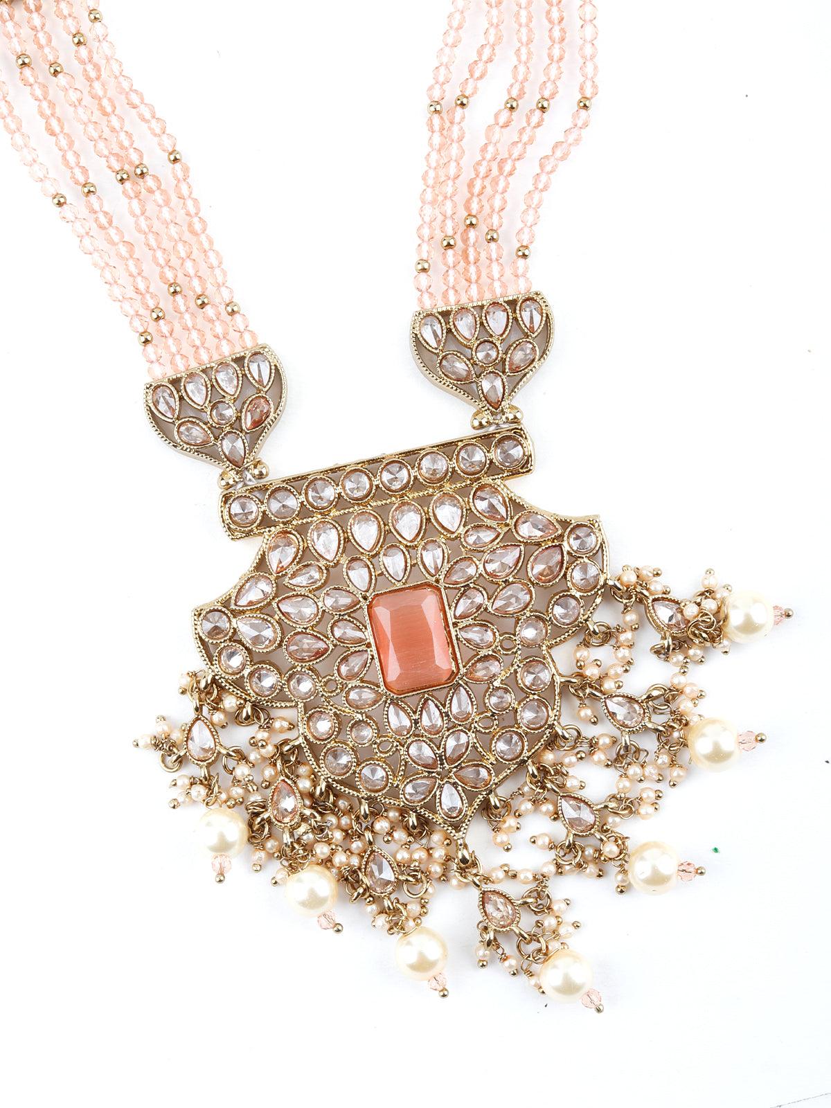 Odette Women Rose Quartz Kundan Style Necklace Set - Image 3