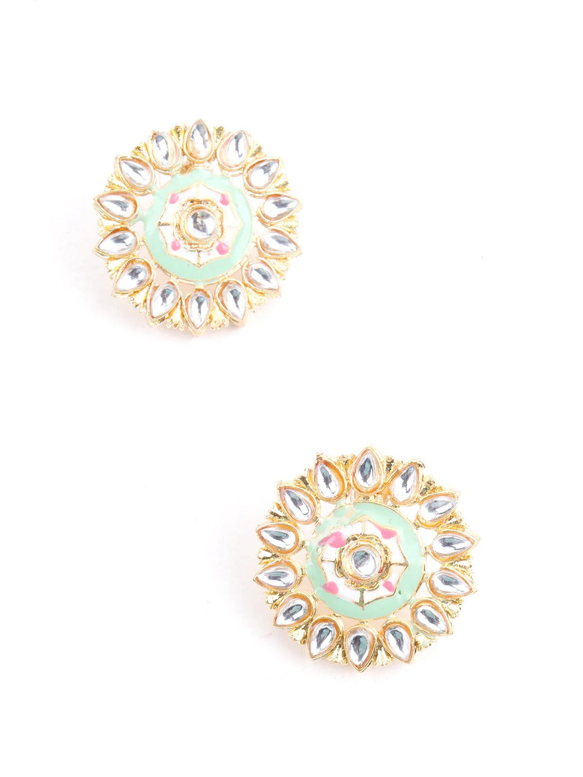 Odette Women Round Green And White Kundan Jewellery Set - Image 6