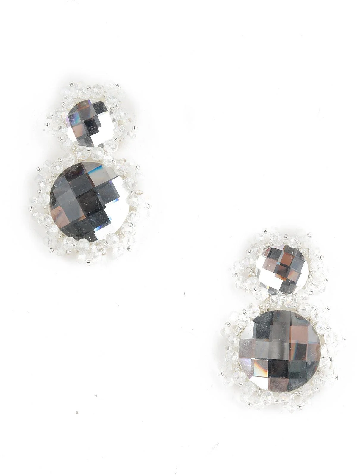 Odette Women Round Mirror-Like White Stone Dangle Earrings - Image 5