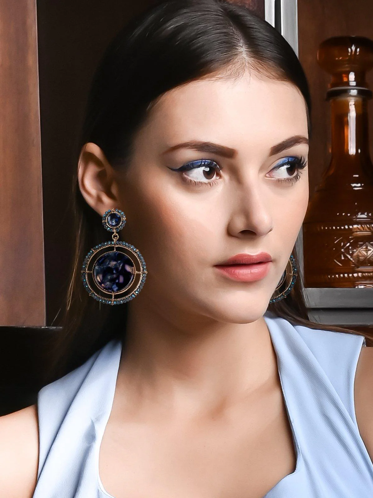 Odette Women Blue Metal Earrings - Image 2
