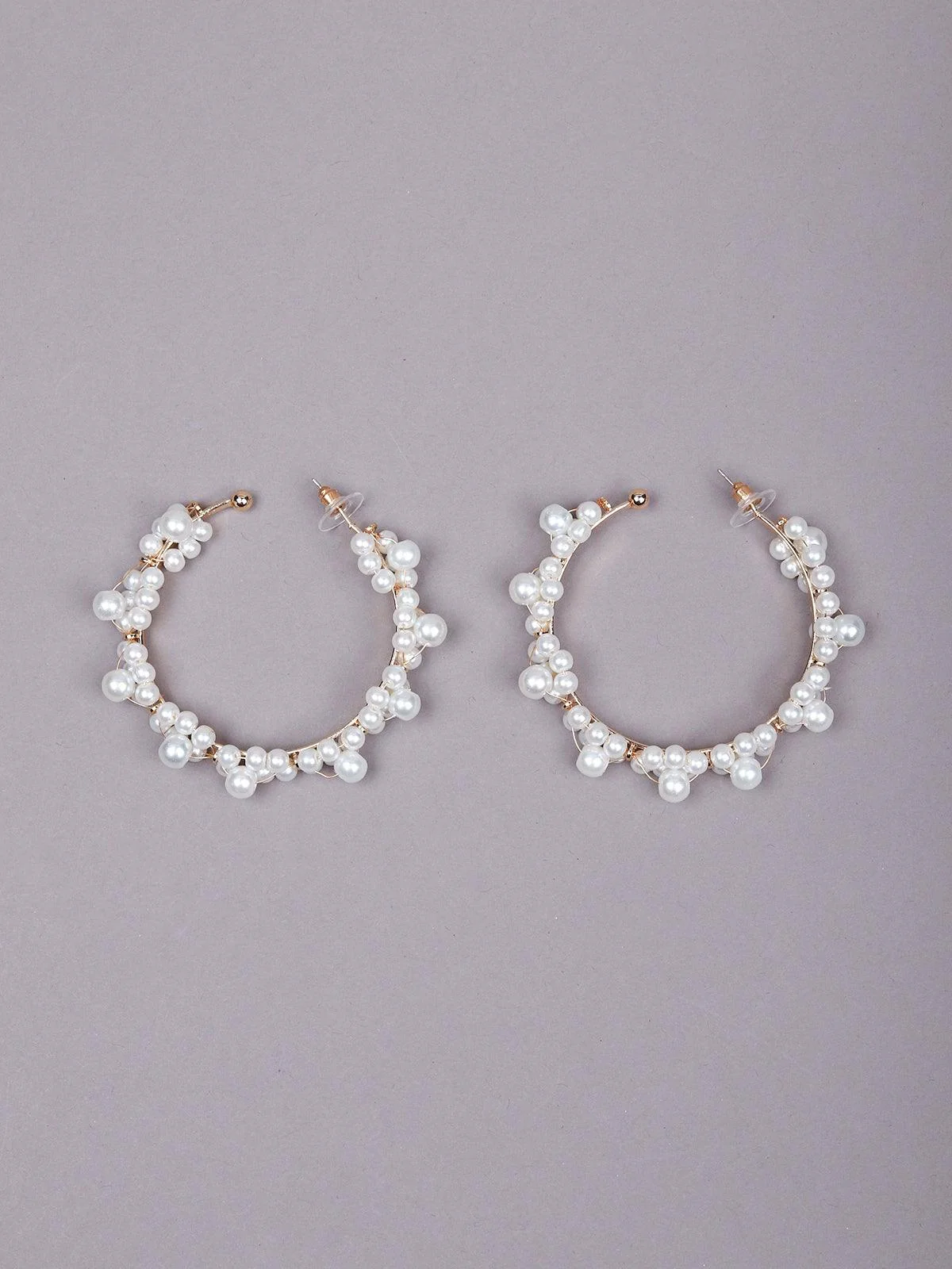 Odette Women White Beaded Metal Earrings - Image 3