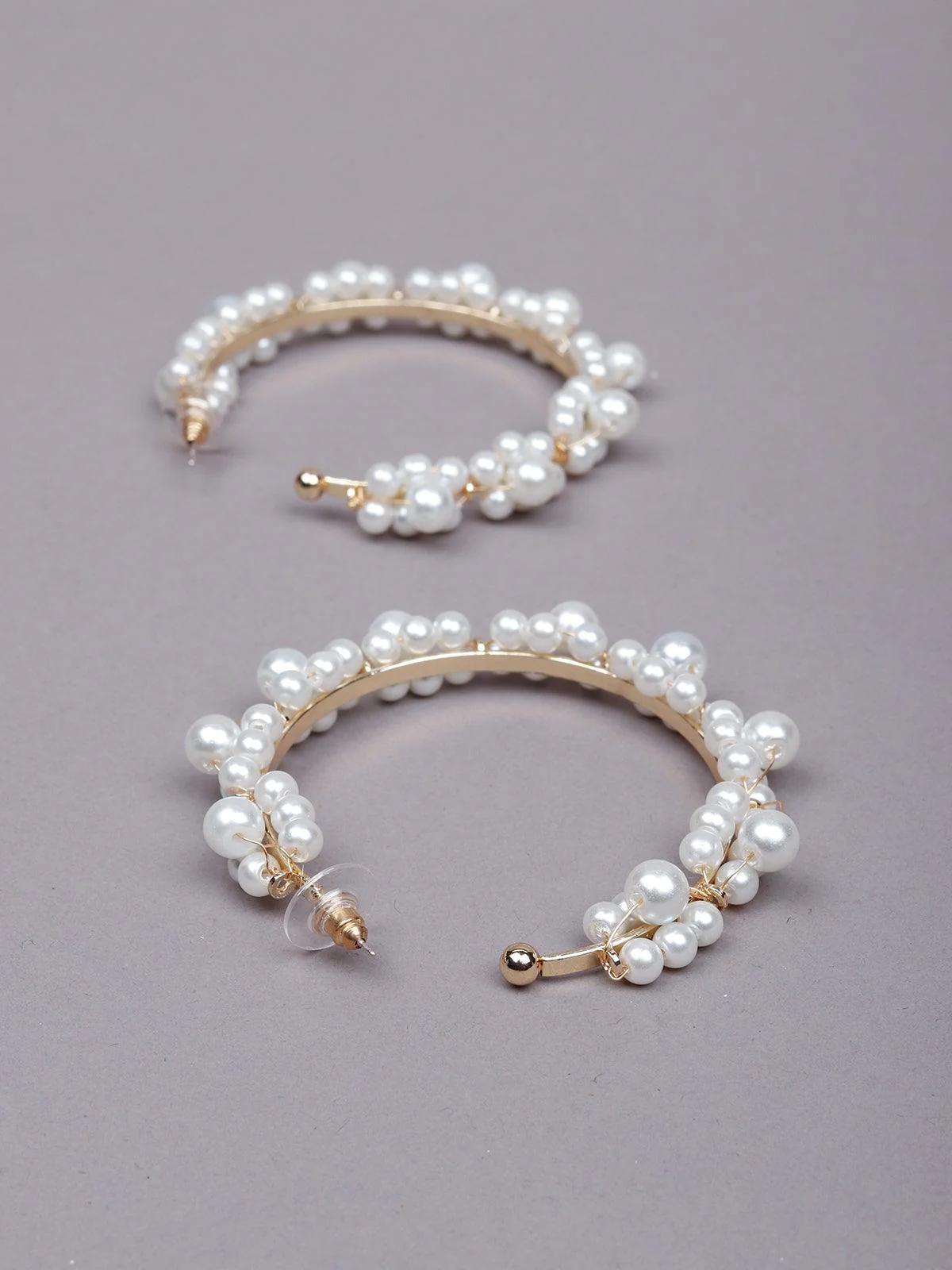 Odette Women White Beaded Metal Earrings - Image 6