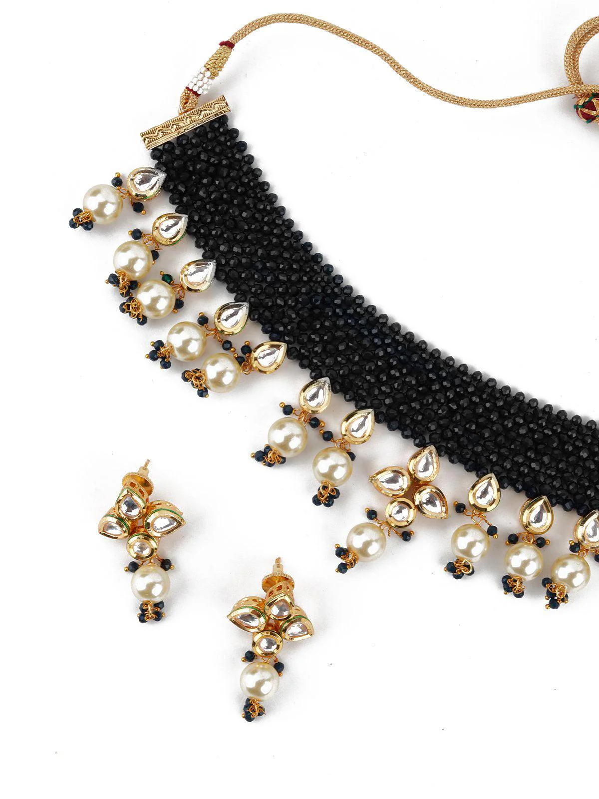 Odette Women Royal Black Beautiful Onyx-Pearl-Kundan Choker Set! - Image 2