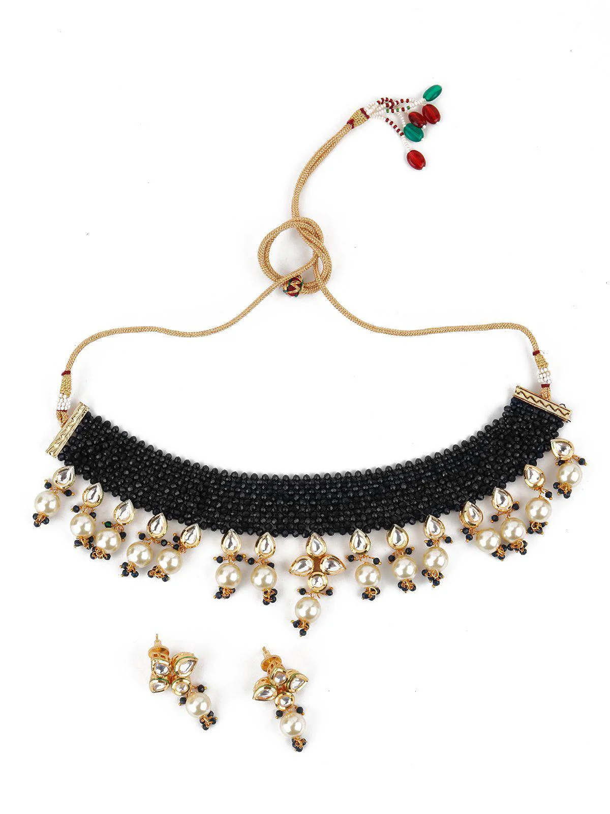 Odette Women Royal Black Beautiful Onyx-Pearl-Kundan Choker Set! - Image 4