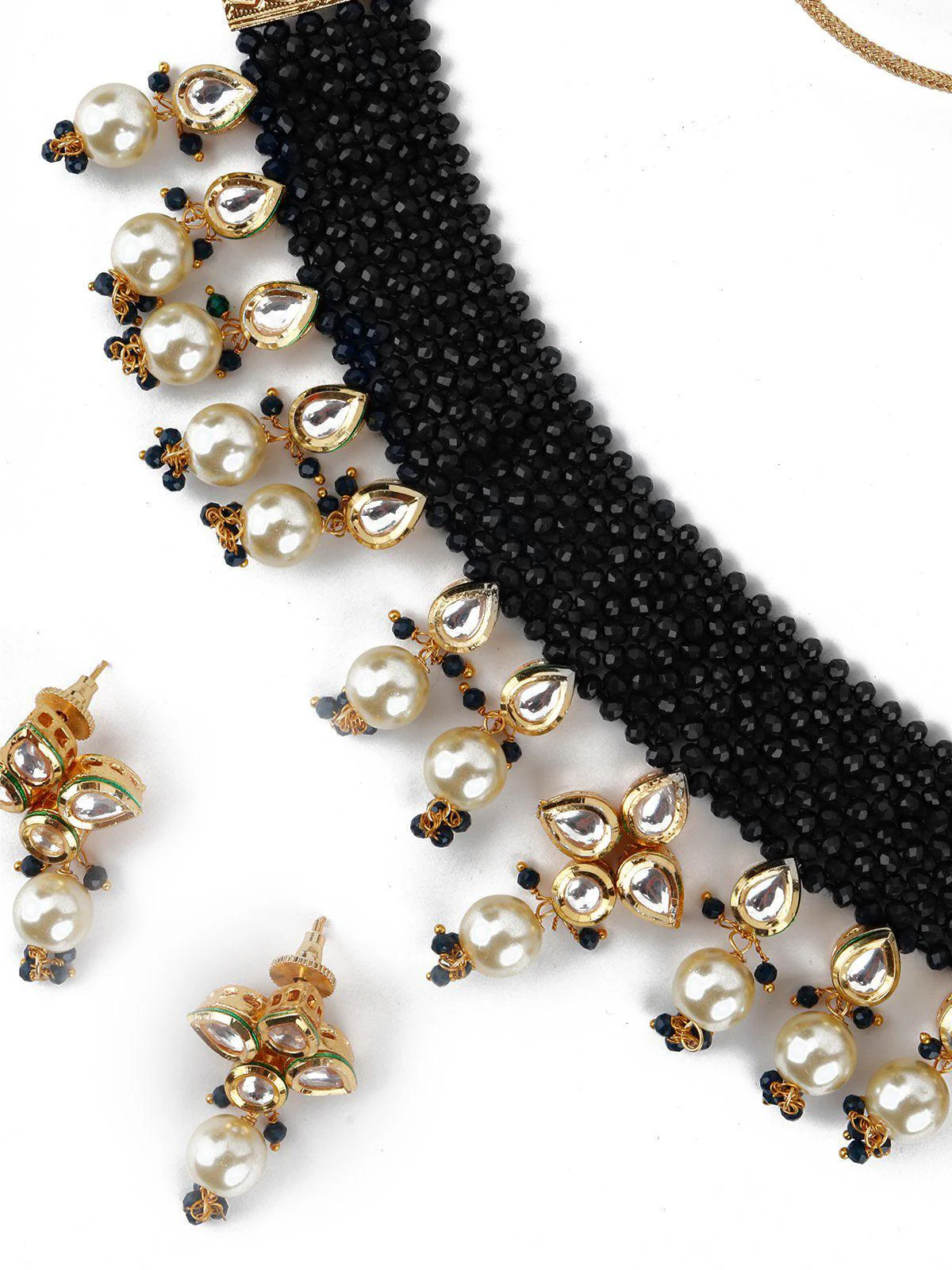 Odette Women Royal Black Beautiful Onyx-Pearl-Kundan Choker Set! - Image 5