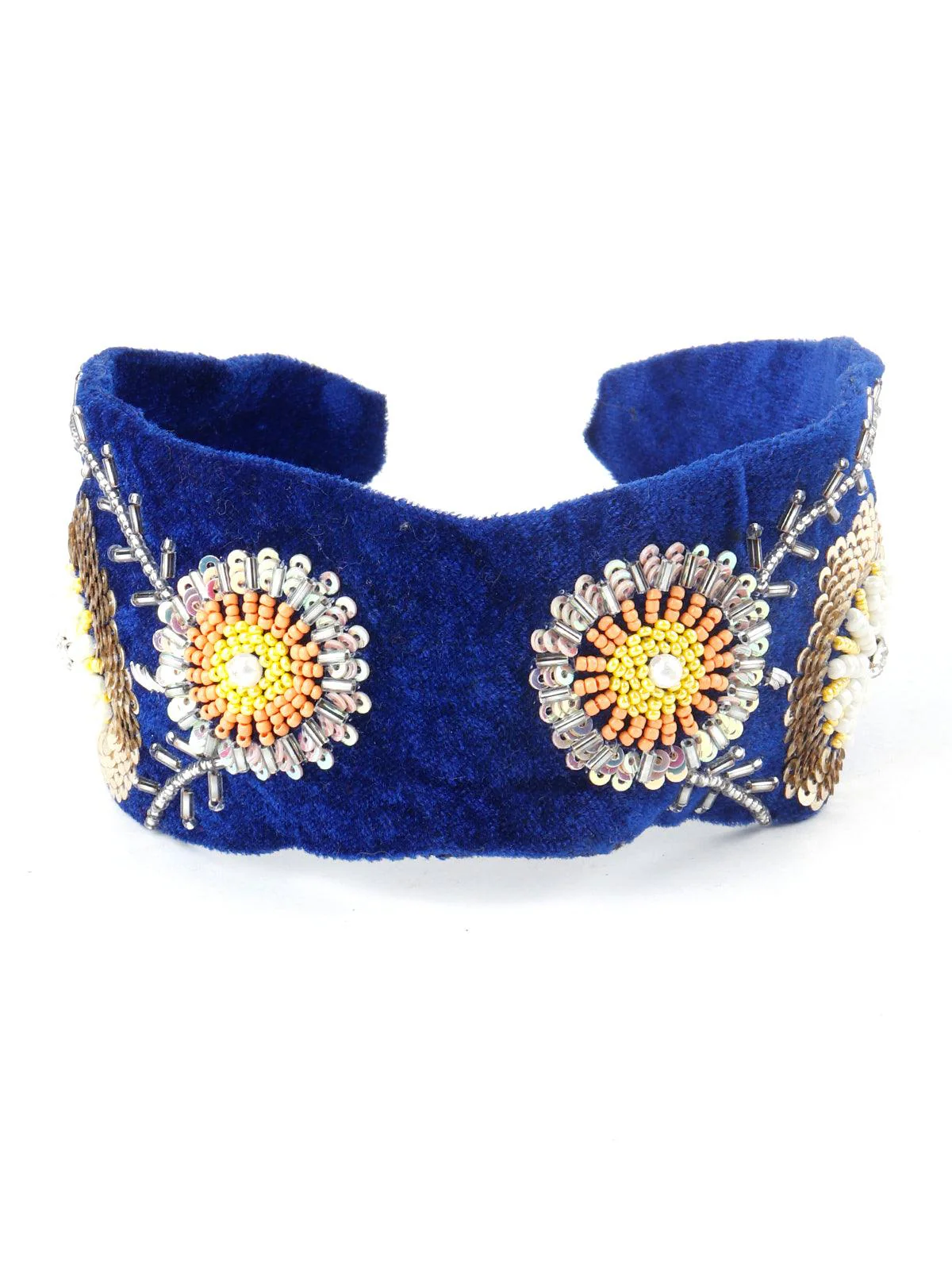 Odette Women Royal Blue Velvet Hairband With Tickles And Rhinestones - Image 3