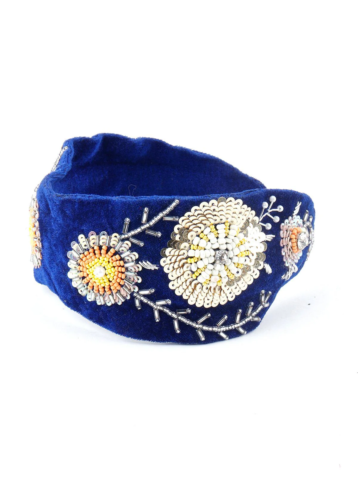 Odette Women Royal Blue Velvet Hairband With Tickles And Rhinestones - Image 6