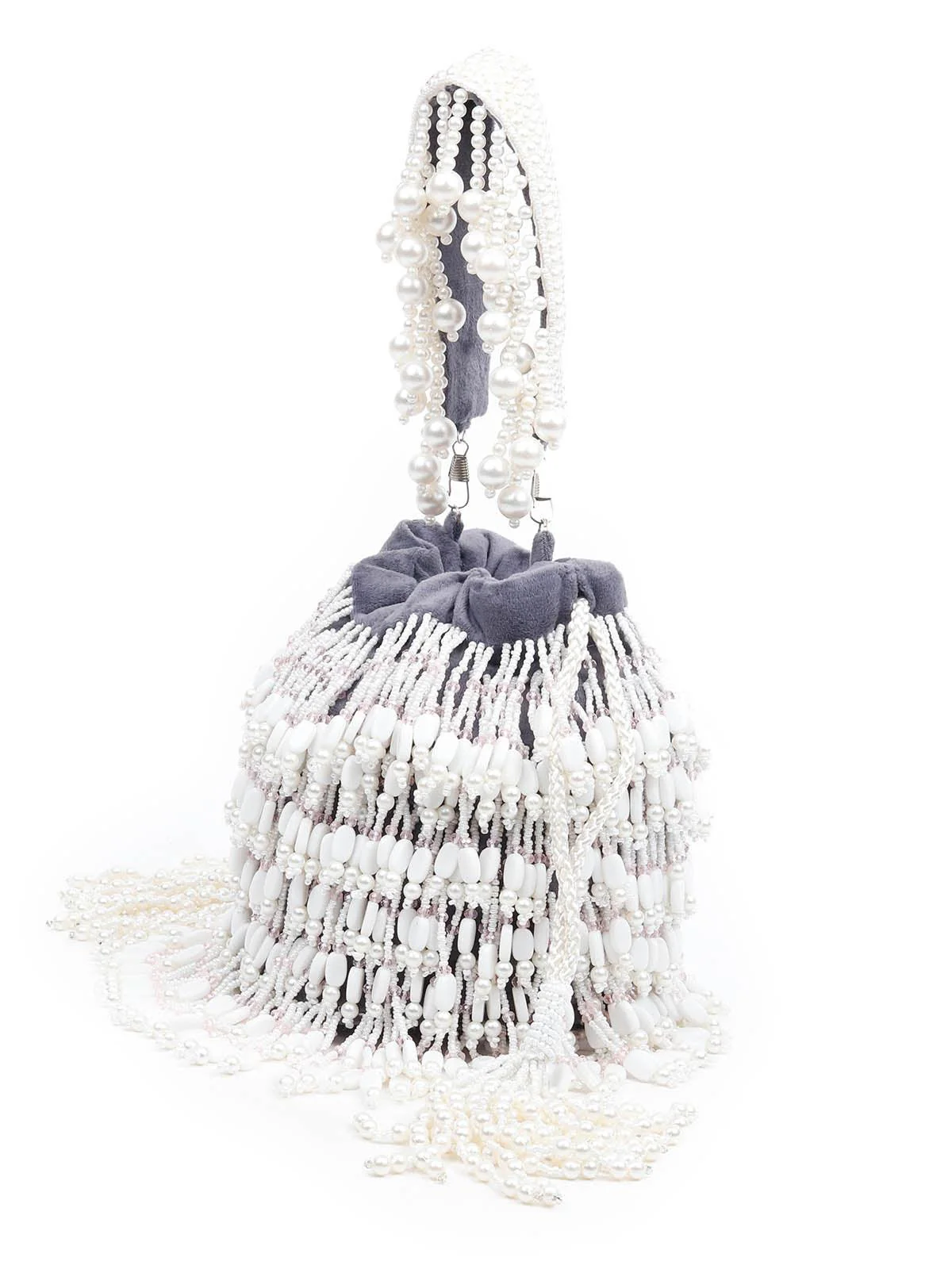 Odette Women Royal Grey Embellished Potli Bag - Image 4