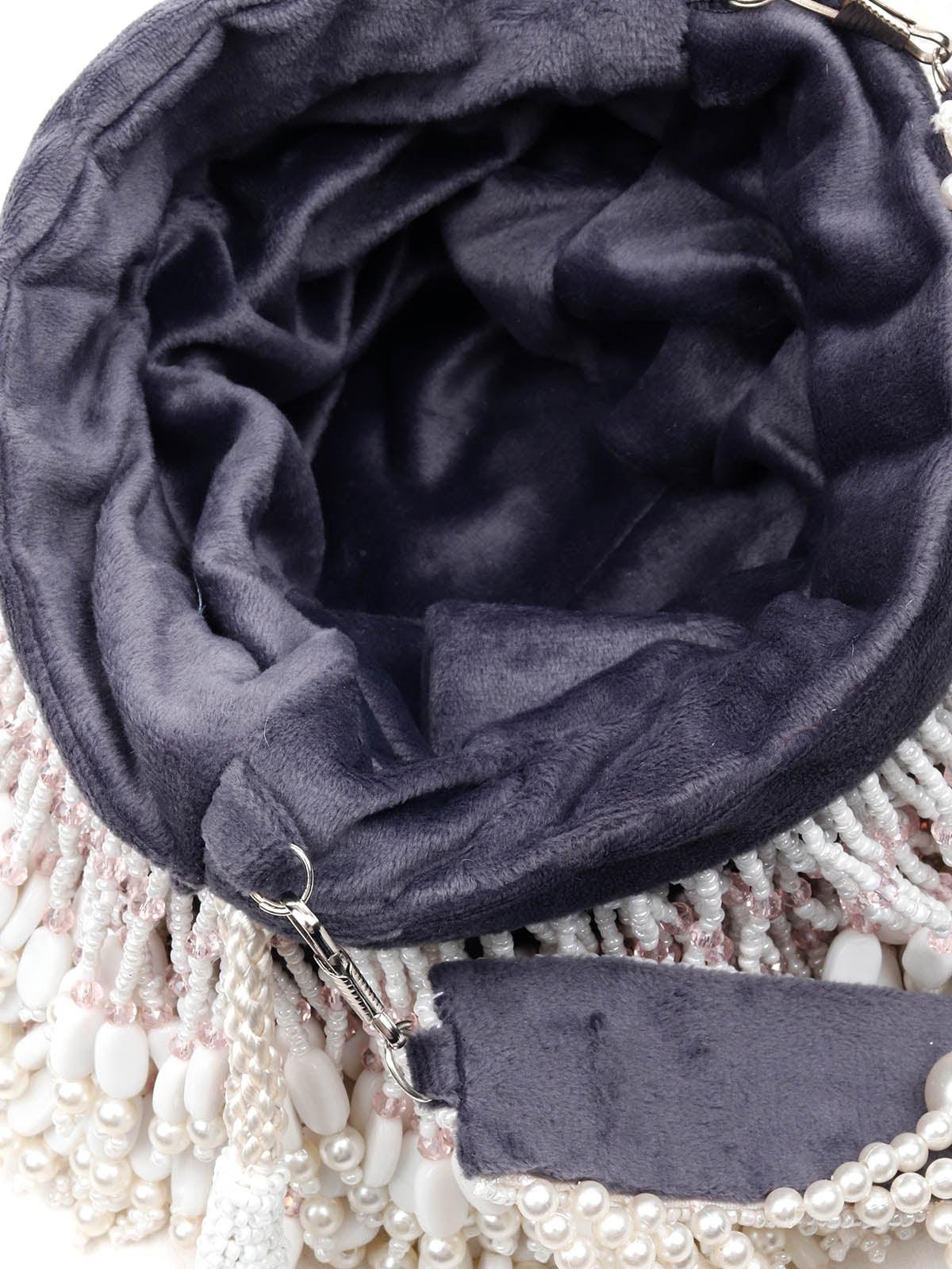 Odette Women Royal Grey Embellished Potli Bag - Image 6