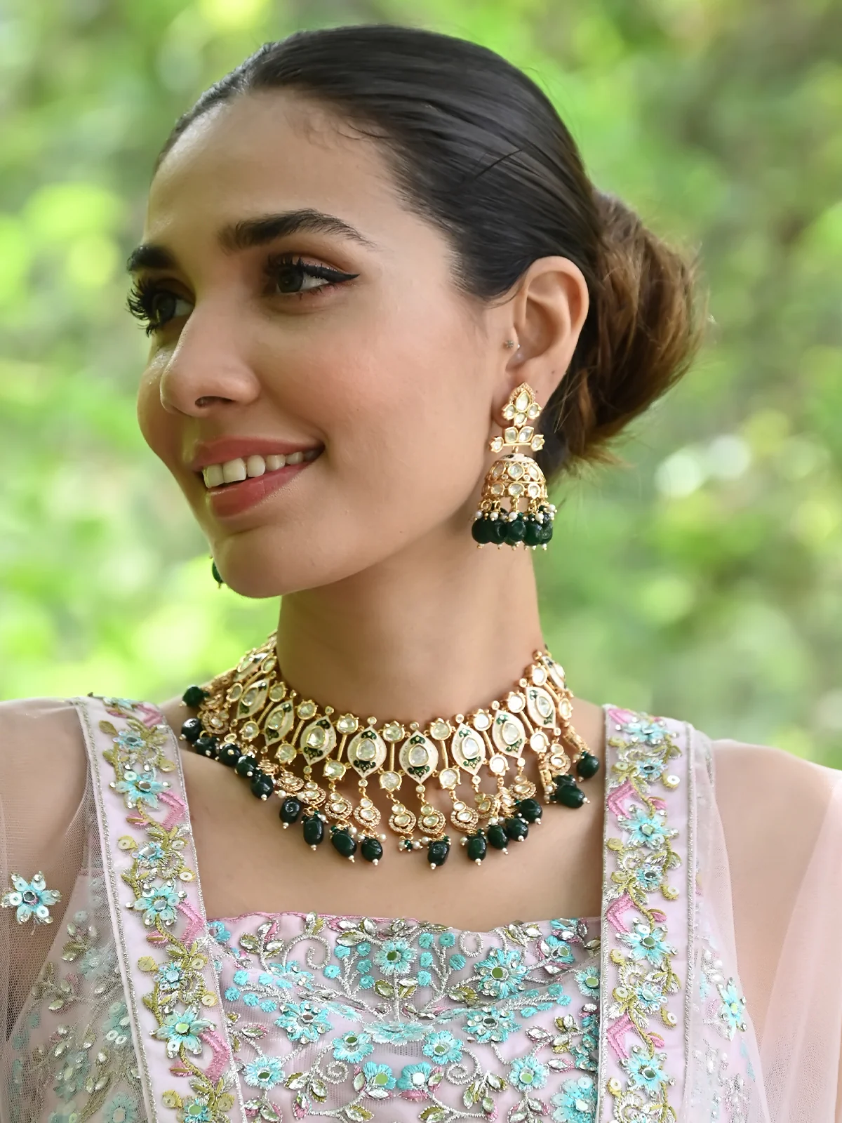 Odette Green And White Alloy Jewellery Set For Women - Image 2
