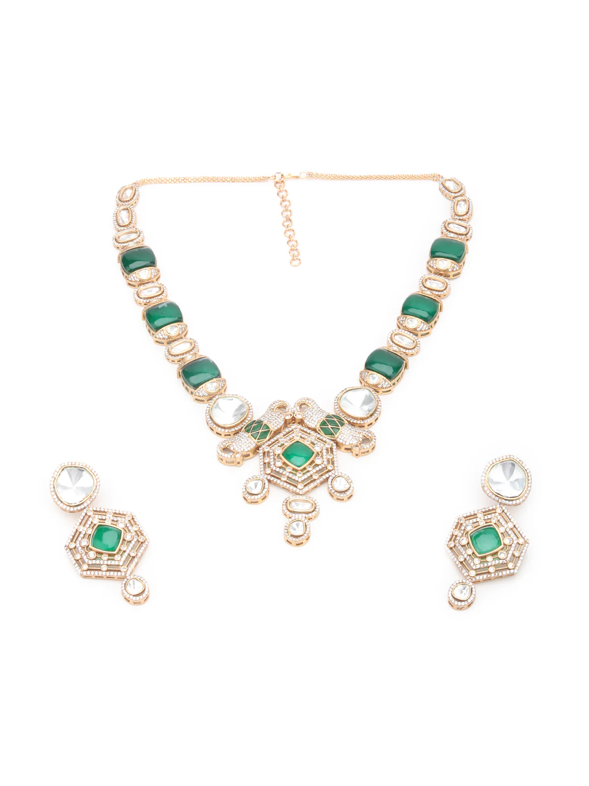 Odette Green And White Alloy Jewellery Set For Women - Image 3