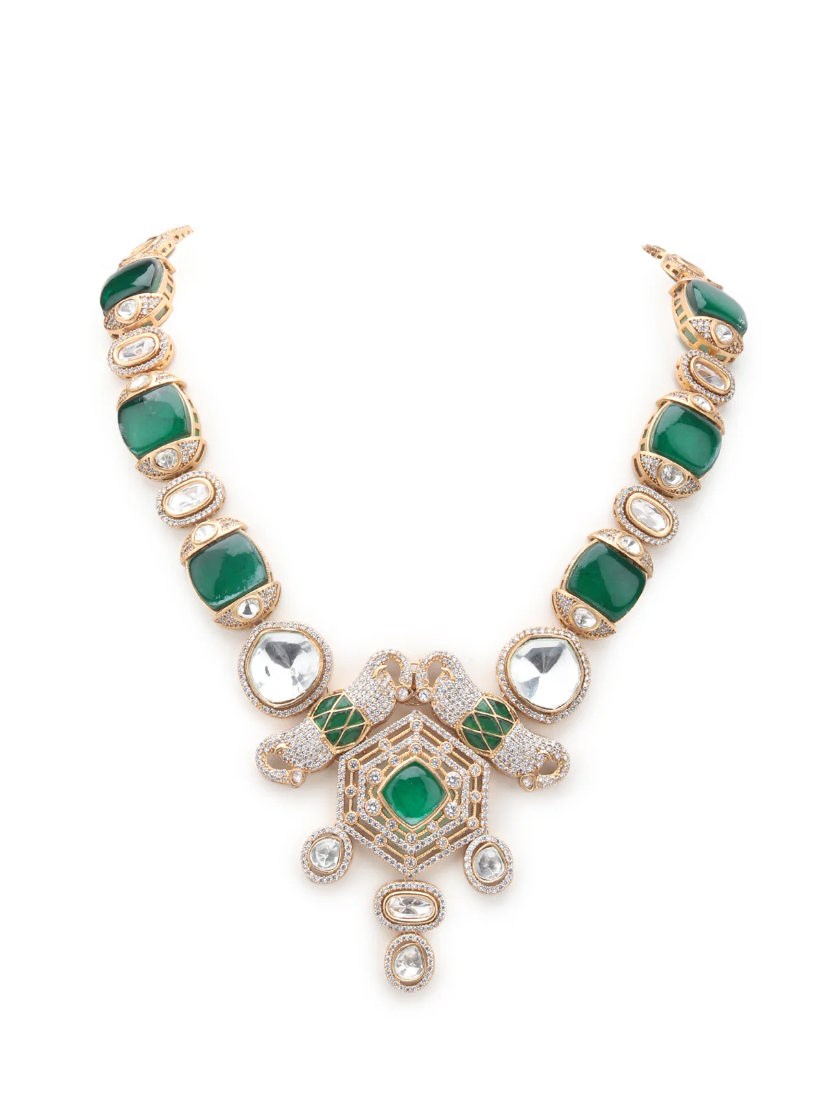 Odette Green And White Alloy Jewellery Set For Women - Image 4