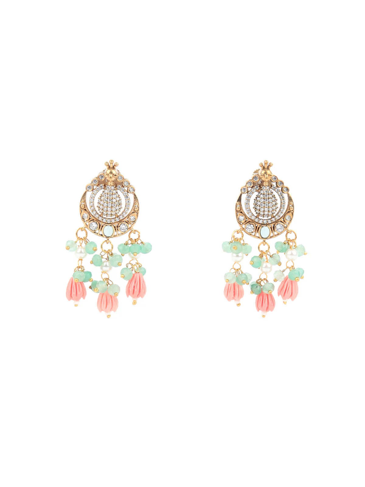 Odette Pink And Green Alloy Jewellery Set For Women - Image 3