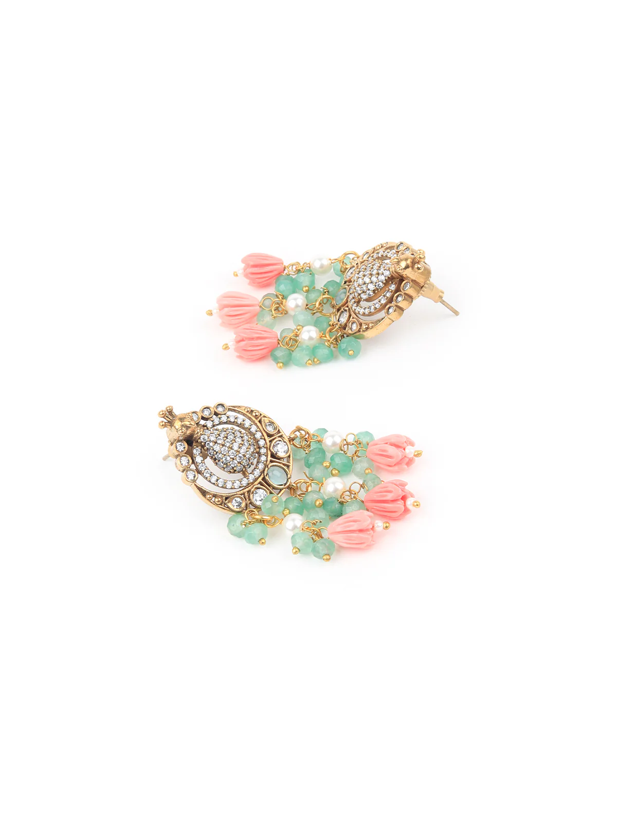 Odette Pink And Green Alloy Jewellery Set For Women - Image 4