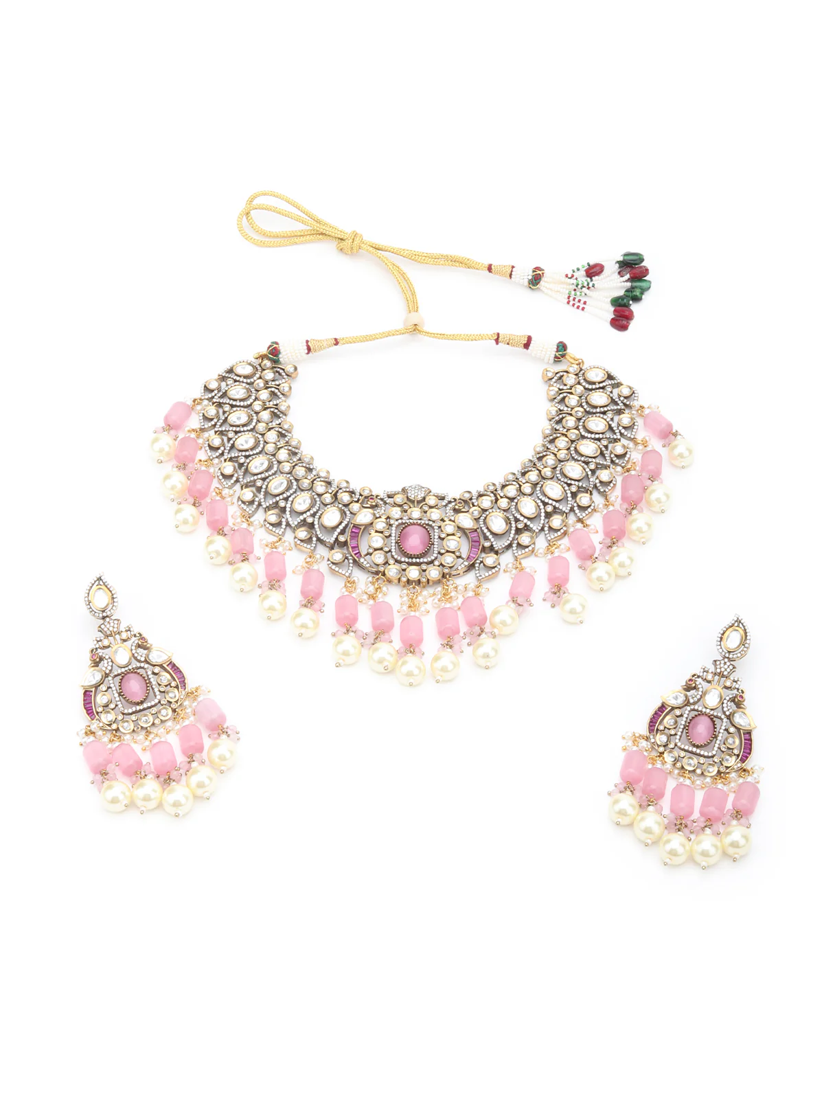Odette Pink Alloy Jewellery Set For Women - Image 3